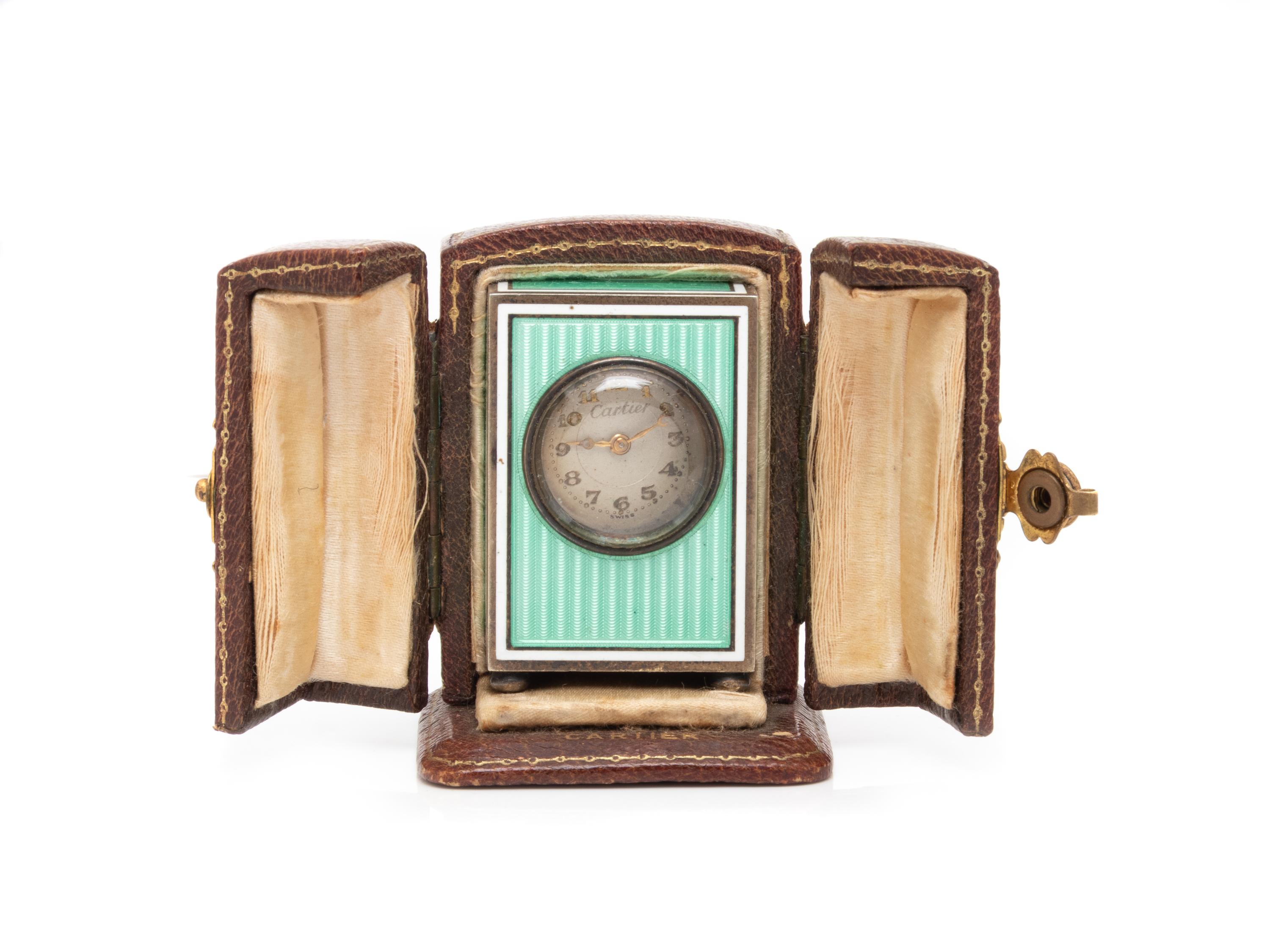 CARTIER, BELLE ÉPOQUE, ENAMEL MIGNONETTE DESK CLOCK