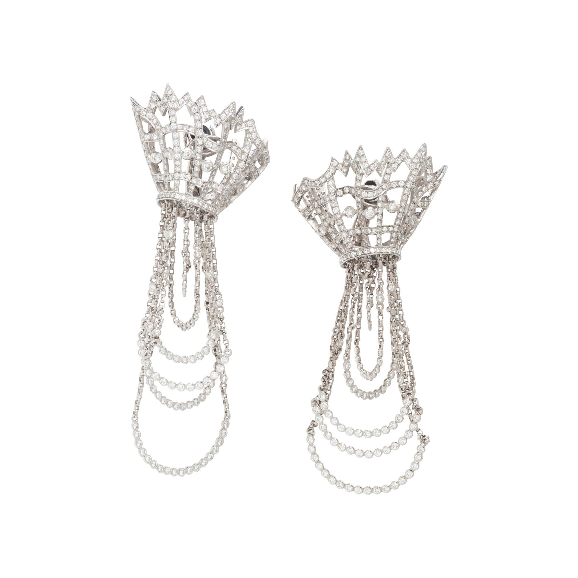 LUZ CAMINO, WHITE GOLD AND DIAMOND EARCLIPS