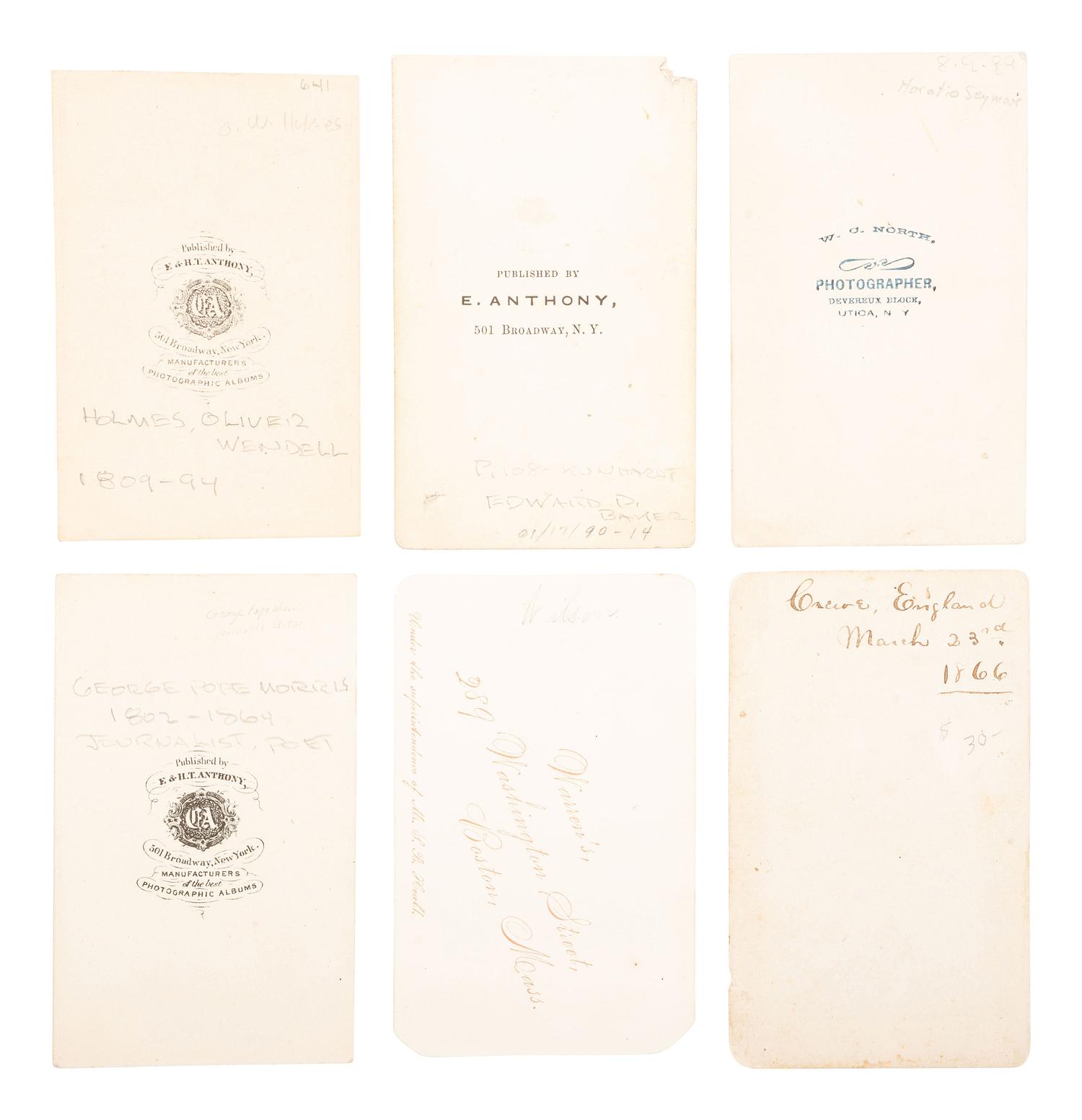 [EARLY PHOTOGRAPHY]. 12 CDVs of politicians, abolitionists, & other figures, incl. Cyrus W. Field.