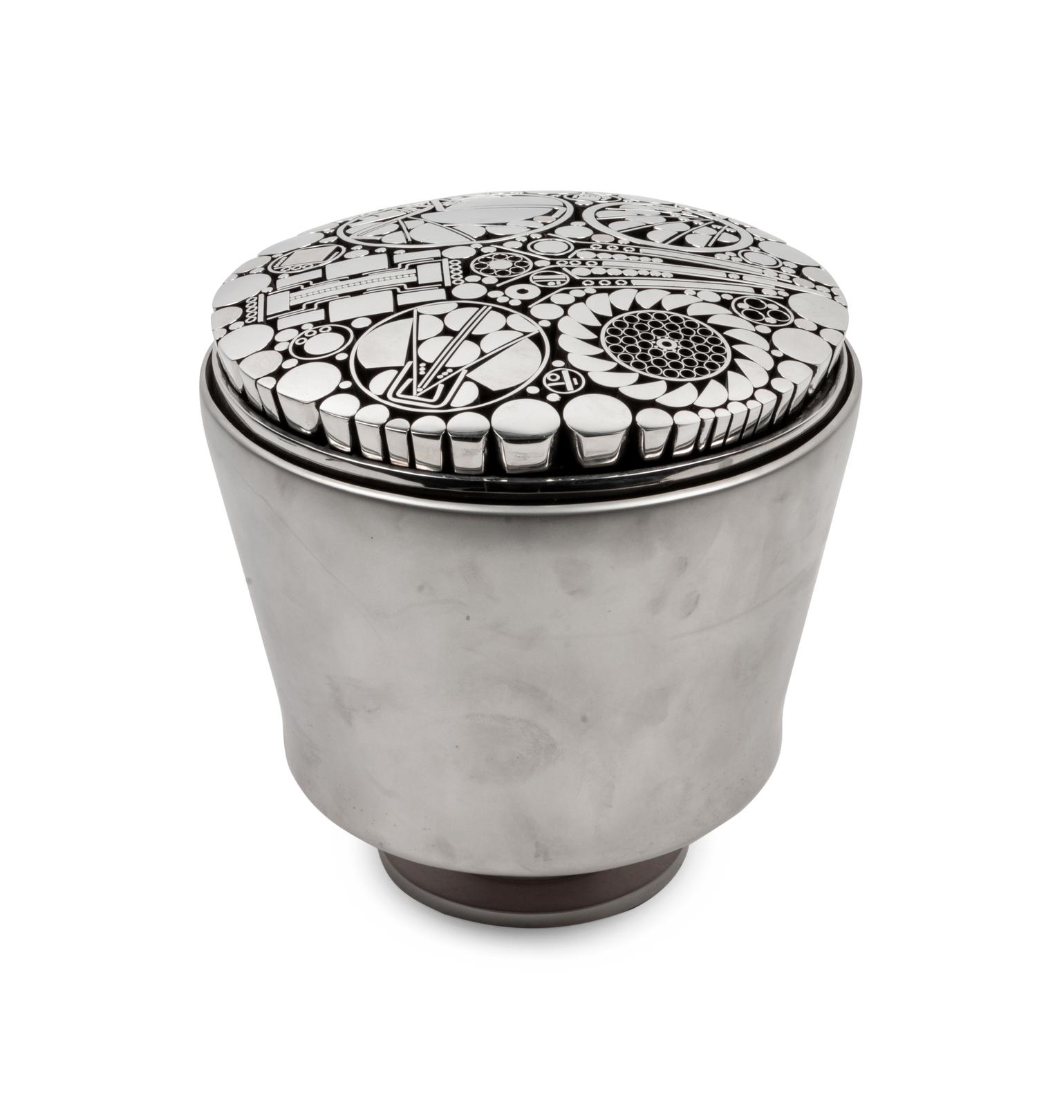 Chrome and Glass Floral Top Cylinder, 1998