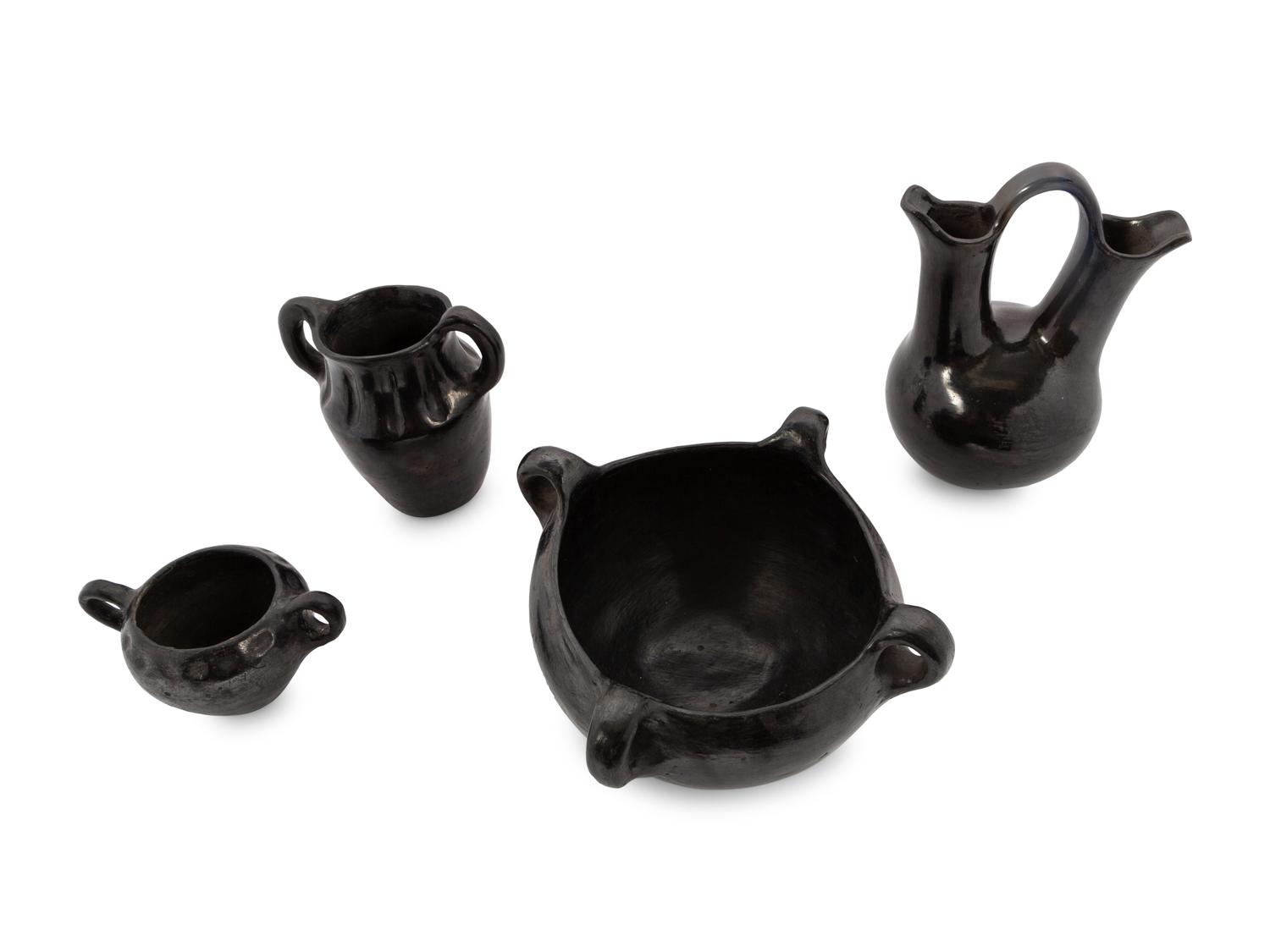A Group of Handled Blackware Pottery Articles