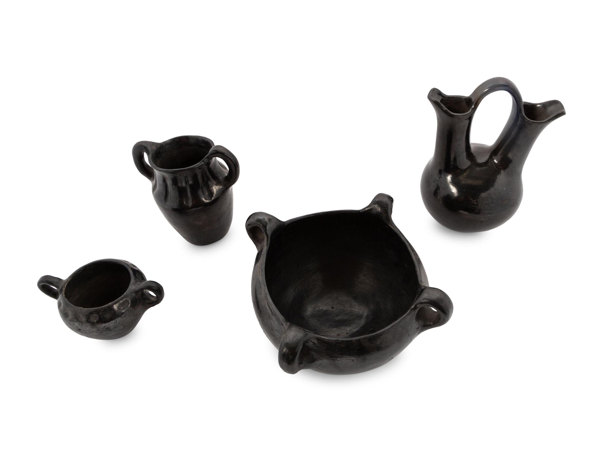 A Group of Handled Blackware Pottery Articles