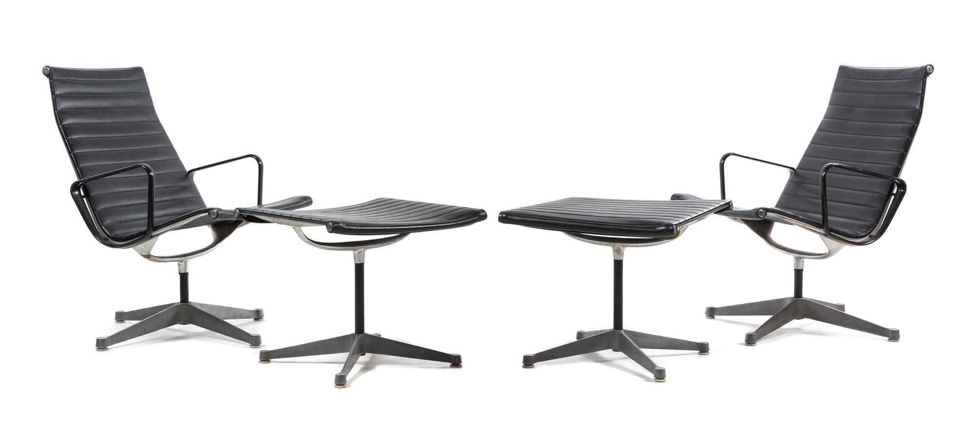 Charles and Ray Eames (American, 1907-1978; 1912-1988), HERMAN MILLER, c. 1958, a pair of Aluminum Group lounge chairs and ottomans