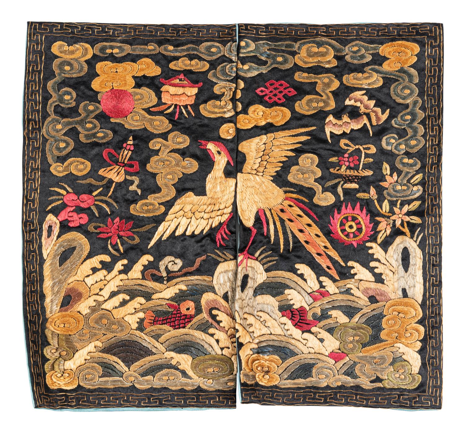 Four Embroidered Silk Rank Badges, Buzi