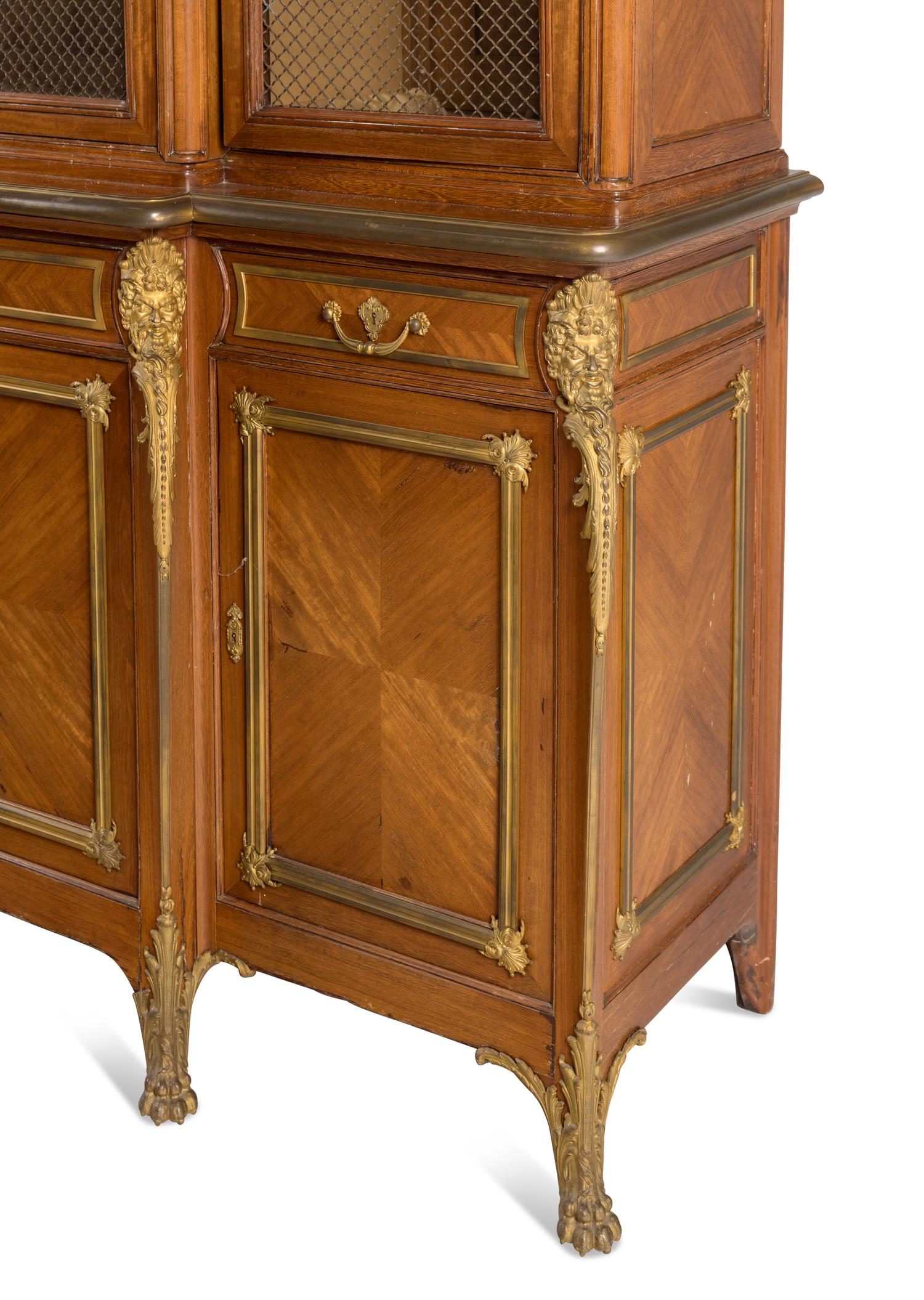 A Louis XV Style Gilt Bronze Mounted Mahogany Vitrine Cabinet