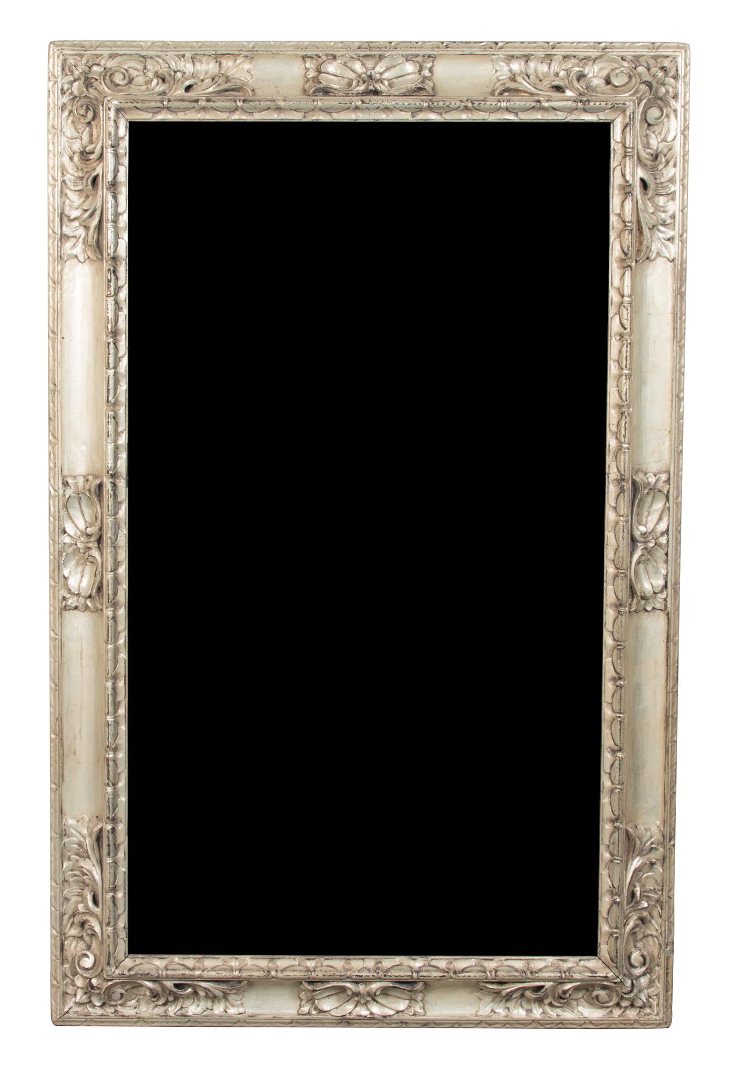 An Italian Carved Silver Gilt Framed Mirror 20TH CENTURY Height 58 3/4 x width 34 inches — 20TH CENTURY