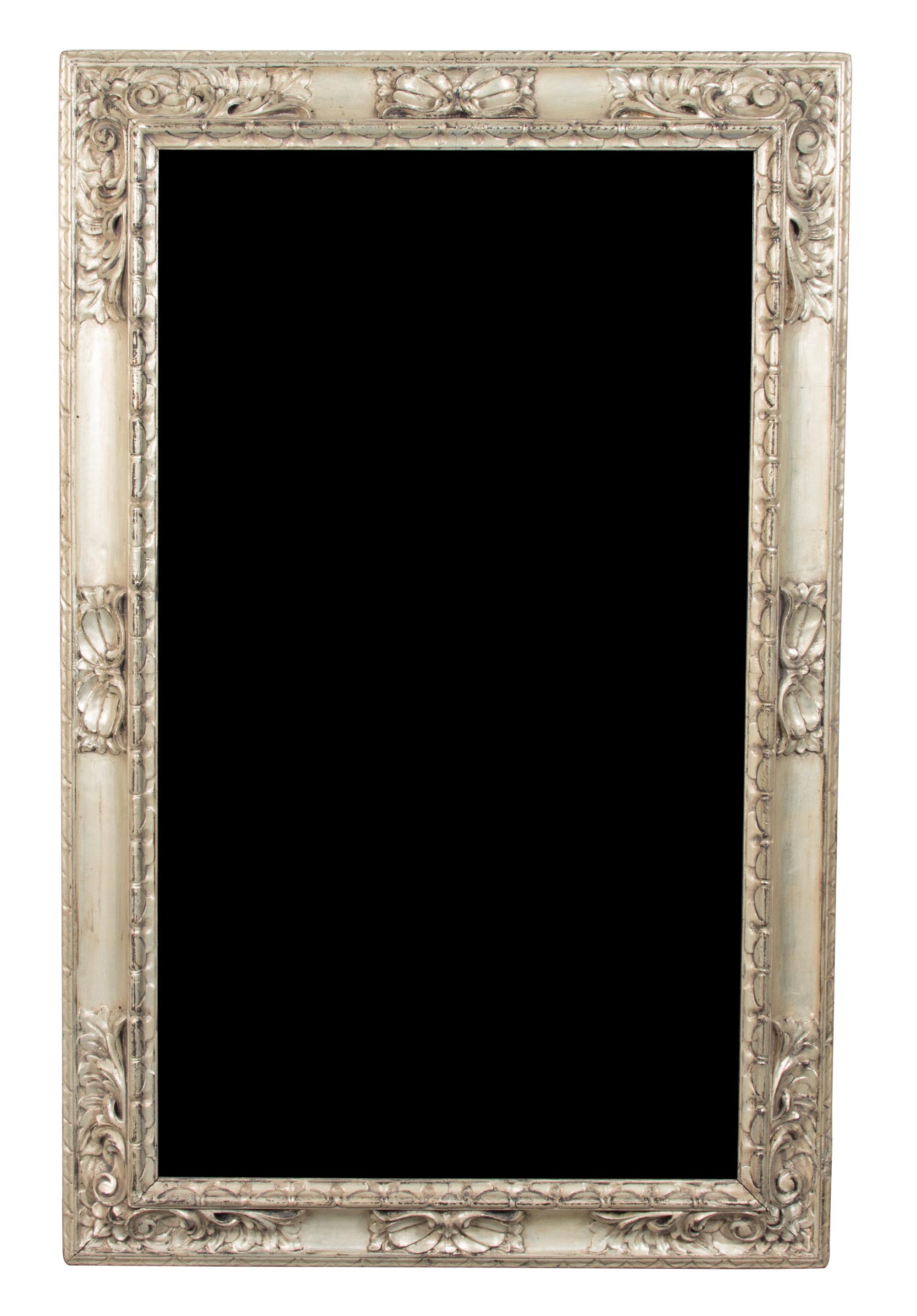 An Italian Carved Silver Gilt Framed Mirror 20TH CENTURY Height 58 3/4 x width 34 inches — 20TH CENTURY
