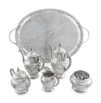 An American Silver Repoussé Six-Piece Tea and Coffee Service