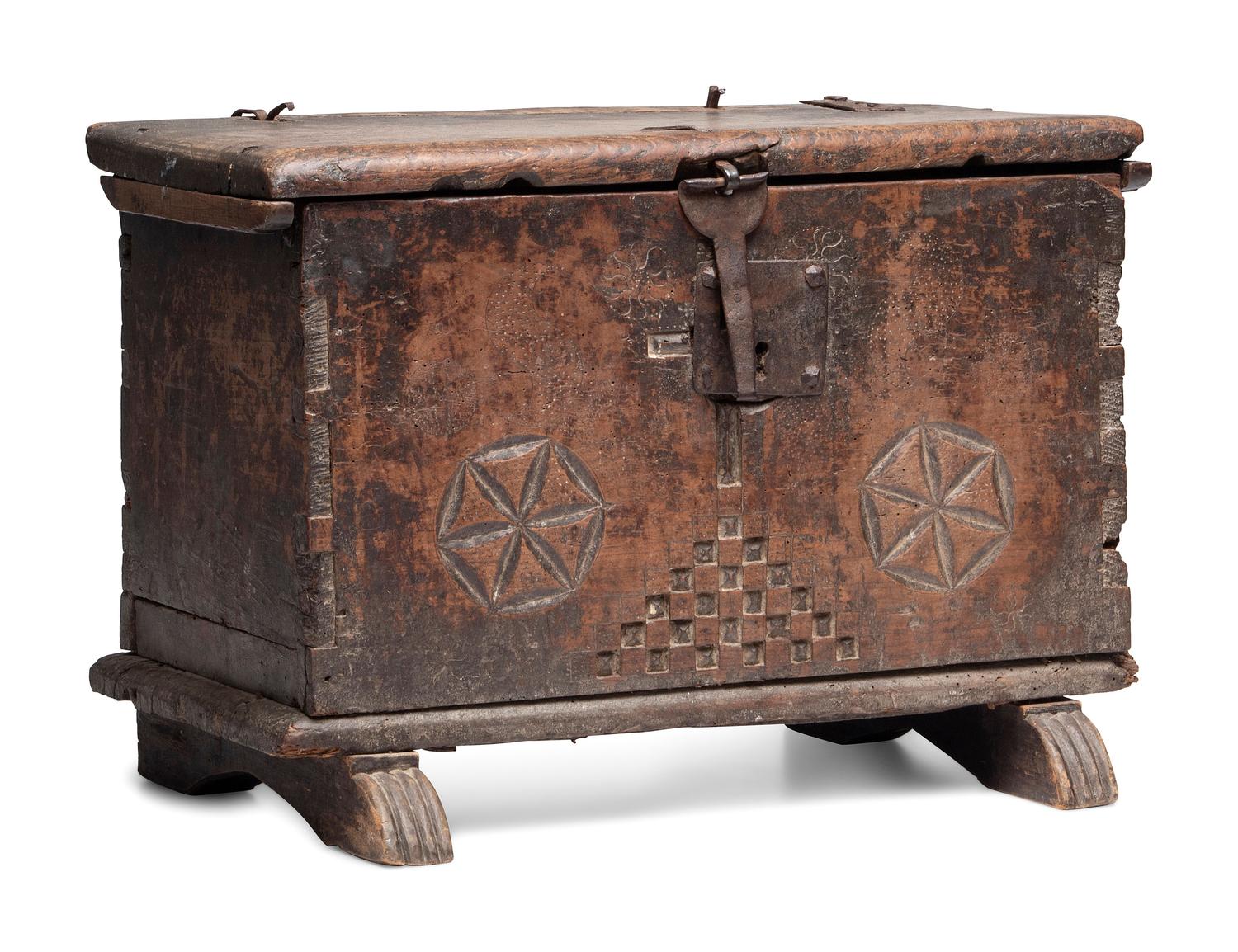 A Very Rare Southwestern Carved Sabino Wood Storage Box