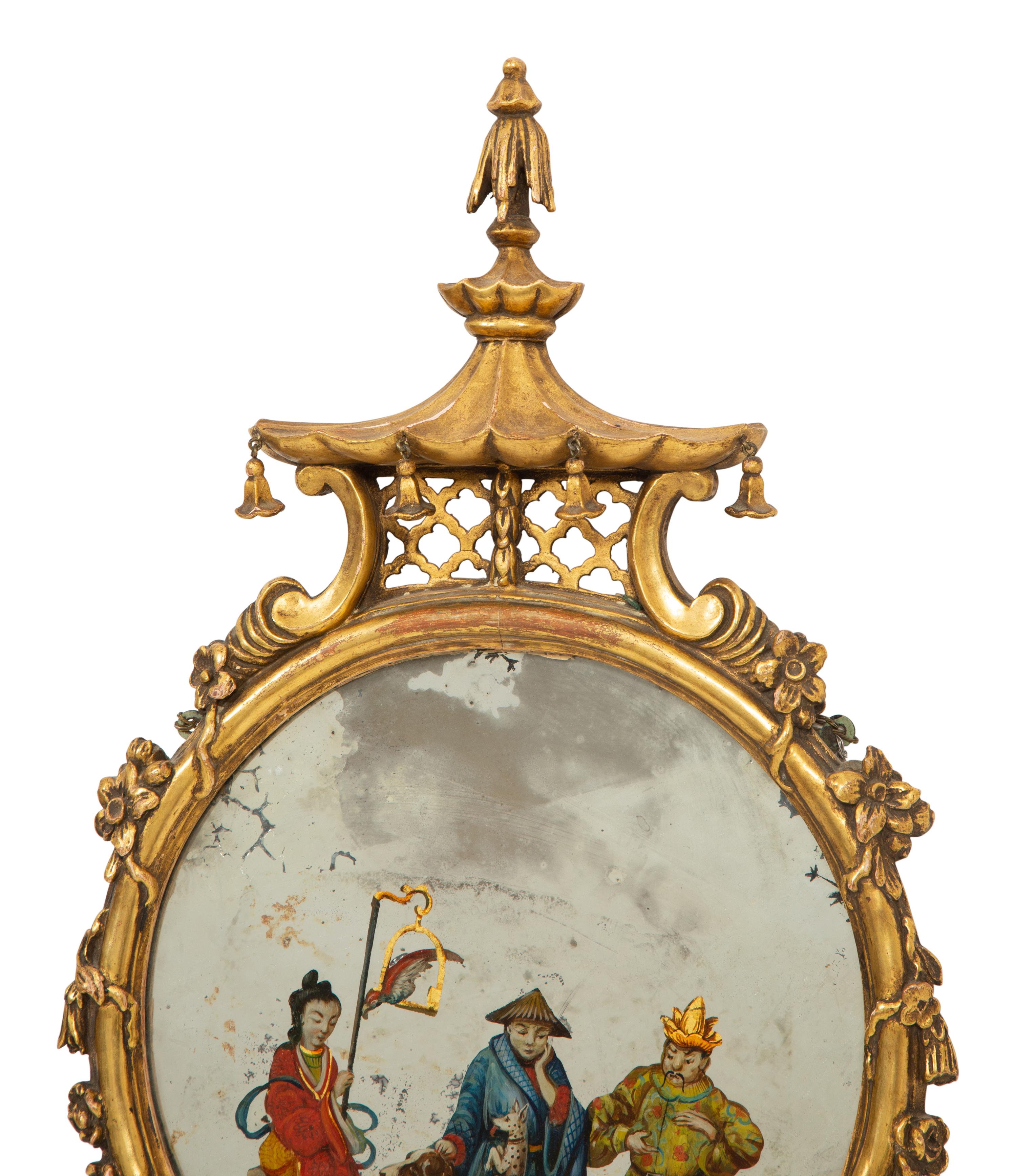 An English Giltwood and Reverse-Painted Glass Mirror