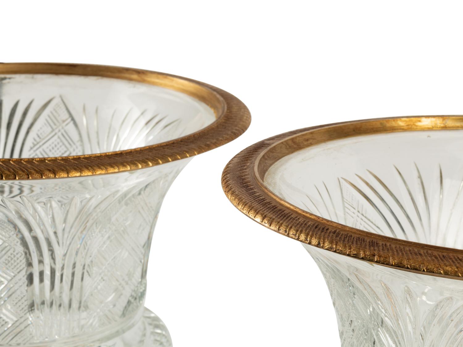 A Pair of Continental Gilt Bronze Mounted Cut Glass Vases
