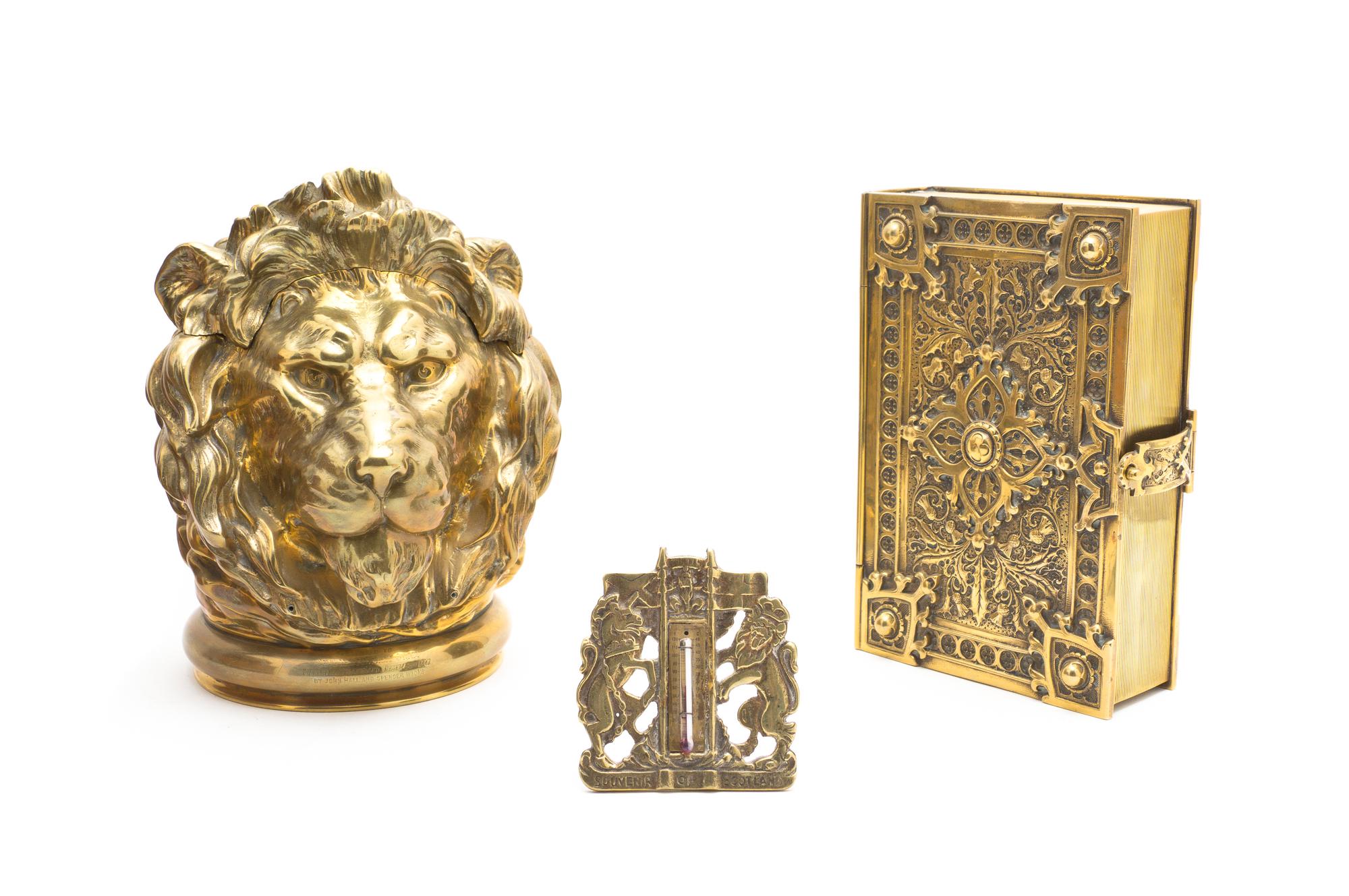 A Collection of Brass Decorative Articles, Height of first overall 9 3/4 inches.