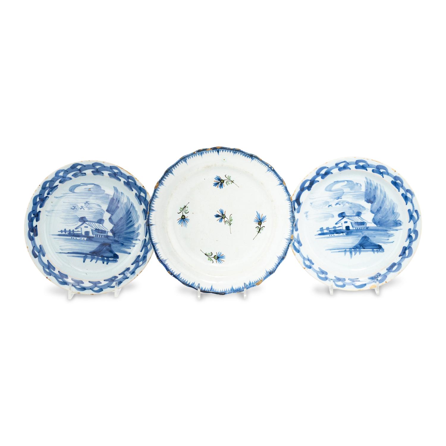 A Collection of Three English Delft Blue-and-White Decorated Articles