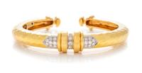 An 18 Karat Yellow Gold, Platinum and Diamond Cuff Bracelet, 32.00 dwts.