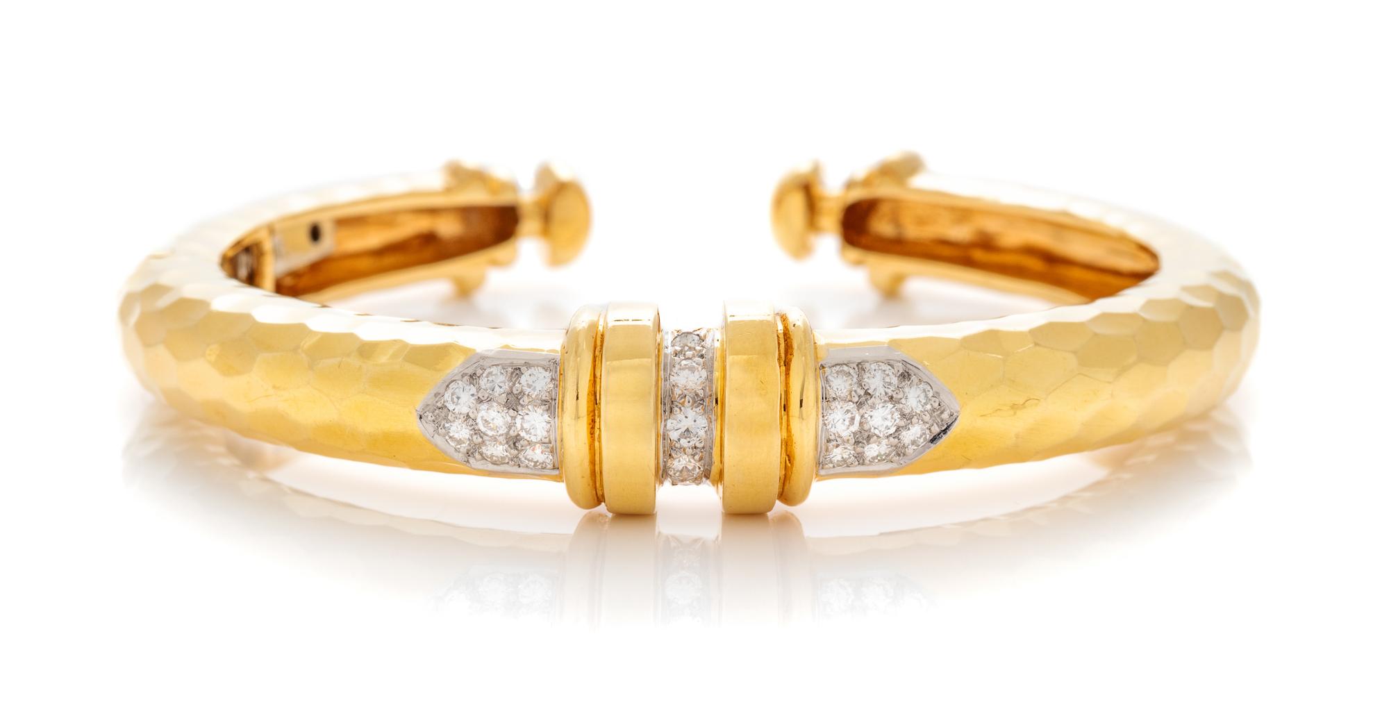 An 18 Karat Yellow Gold, Platinum and Diamond Cuff Bracelet, 32.00 dwts.