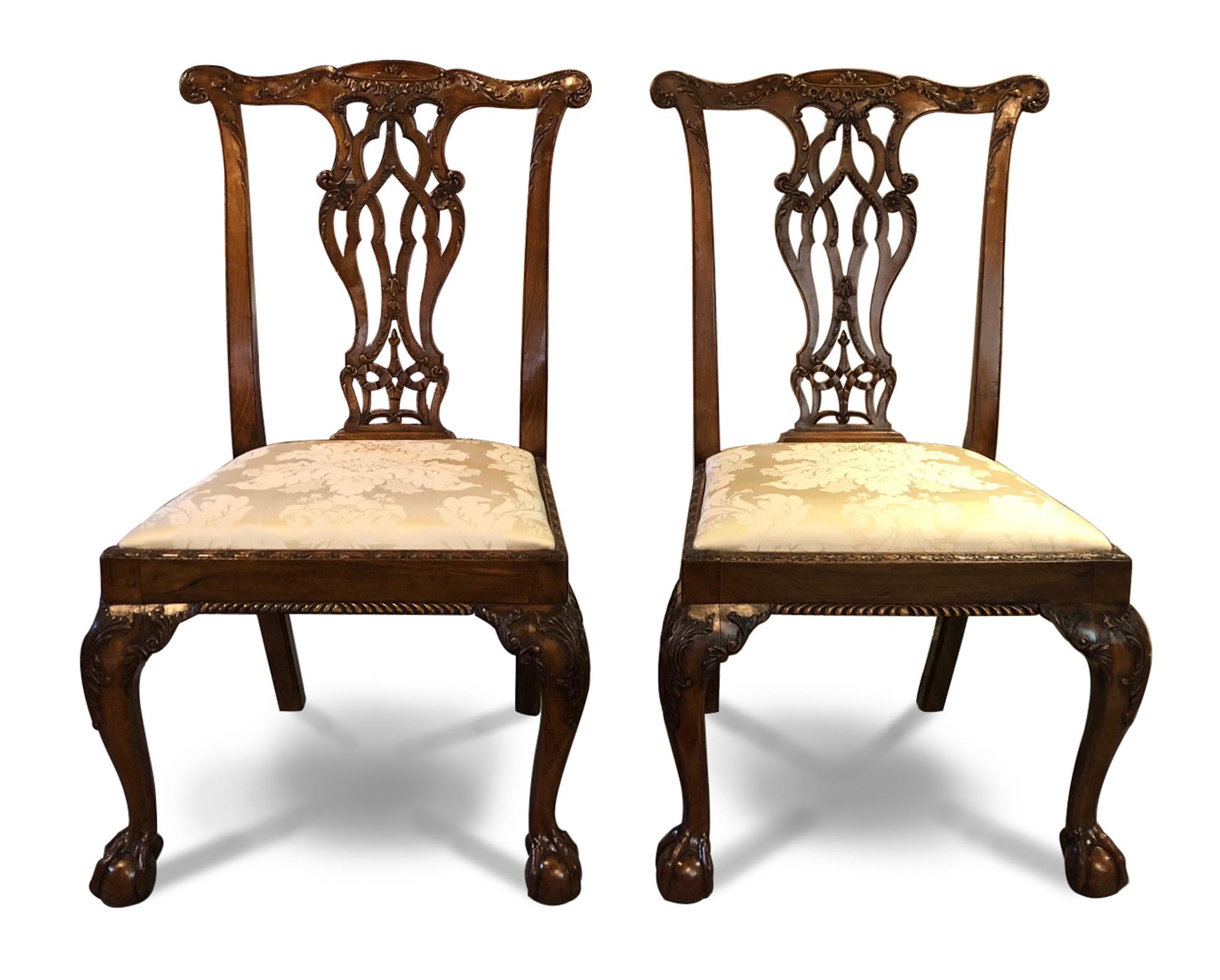 A Pair of George II Carved Mahogany Side Chairs