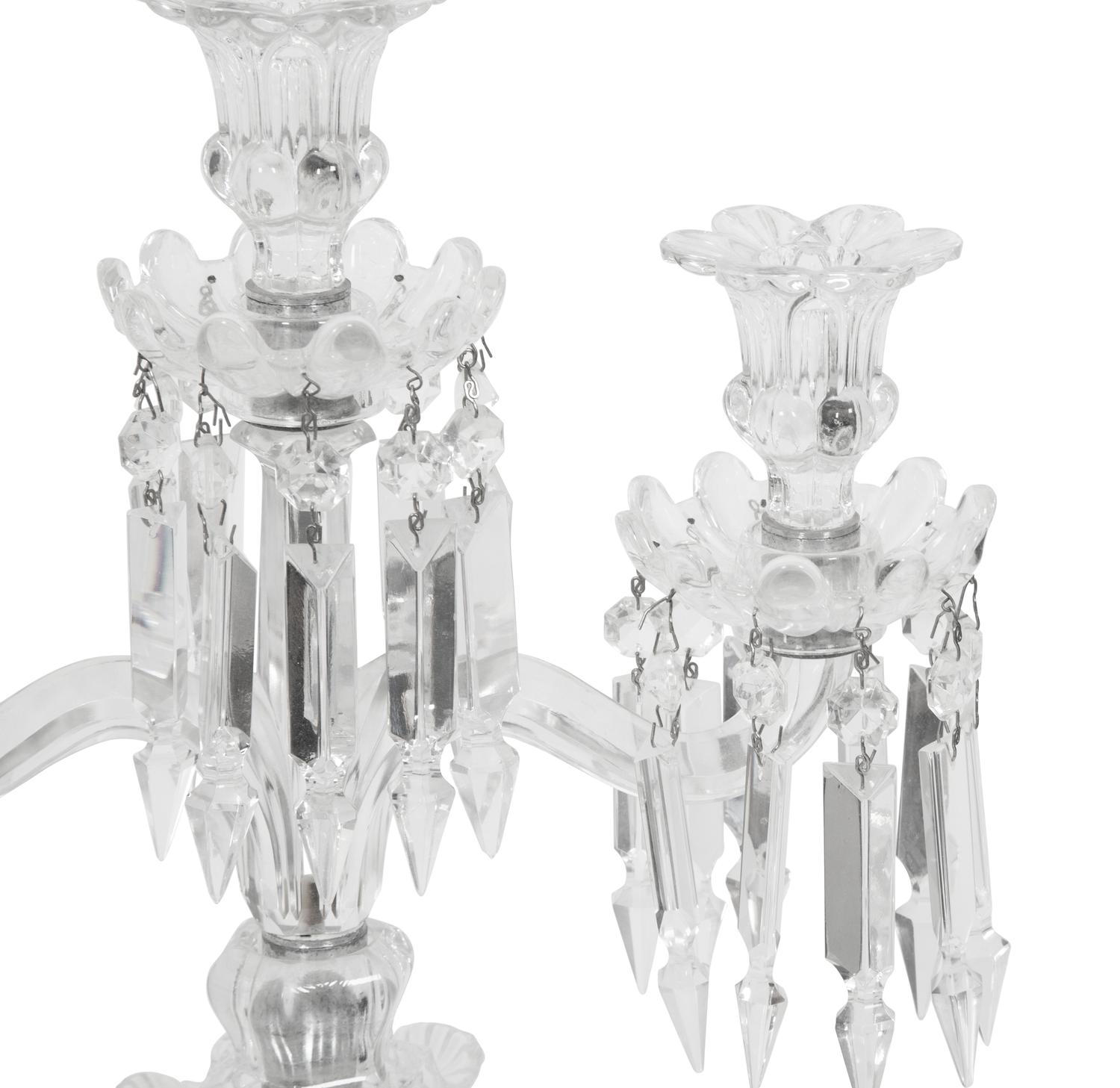 A Pair of Baccarat Molded Glass Three-Light Candelabra