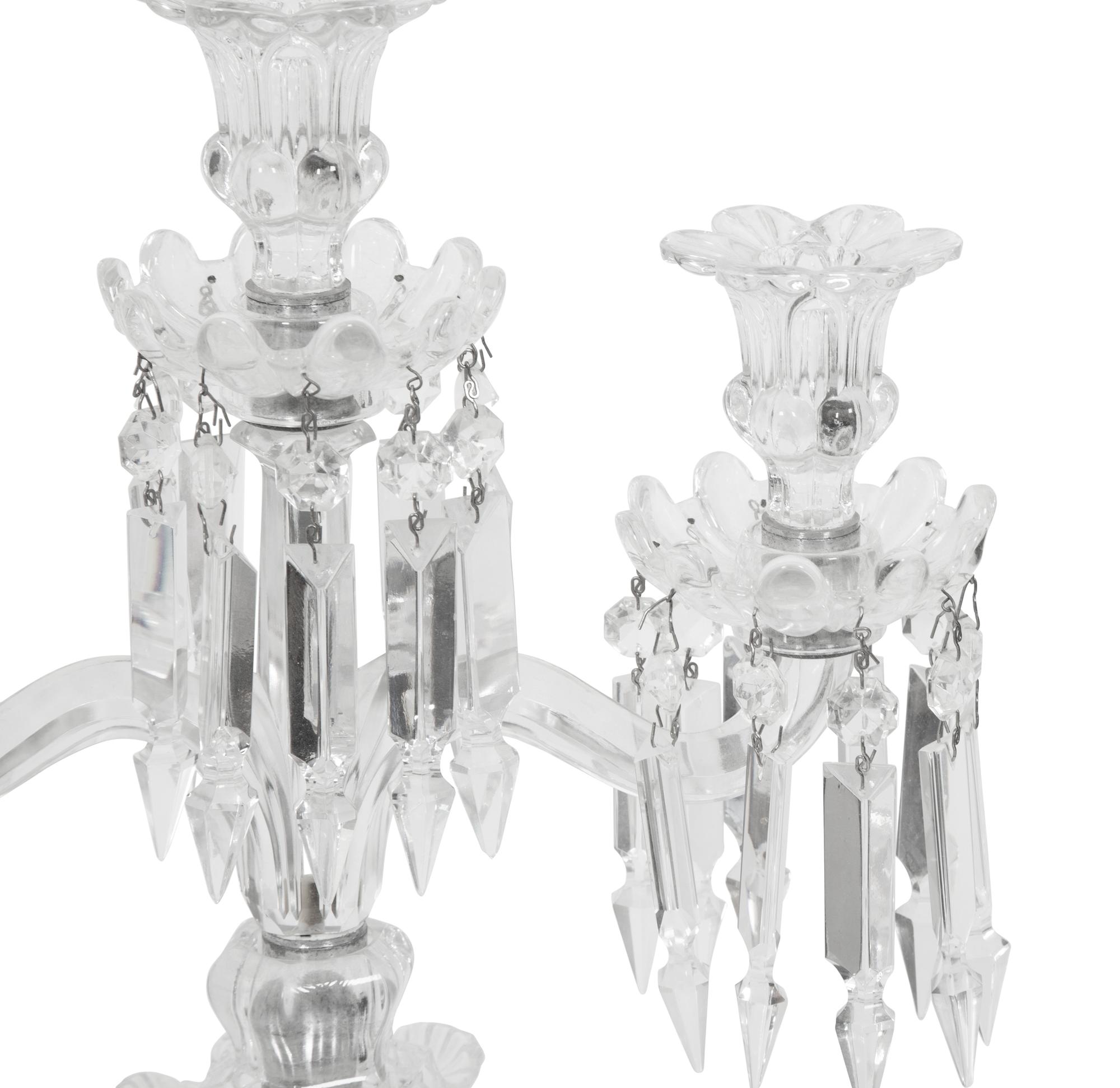 A Pair of Baccarat Molded Glass Three-Light Candelabra
