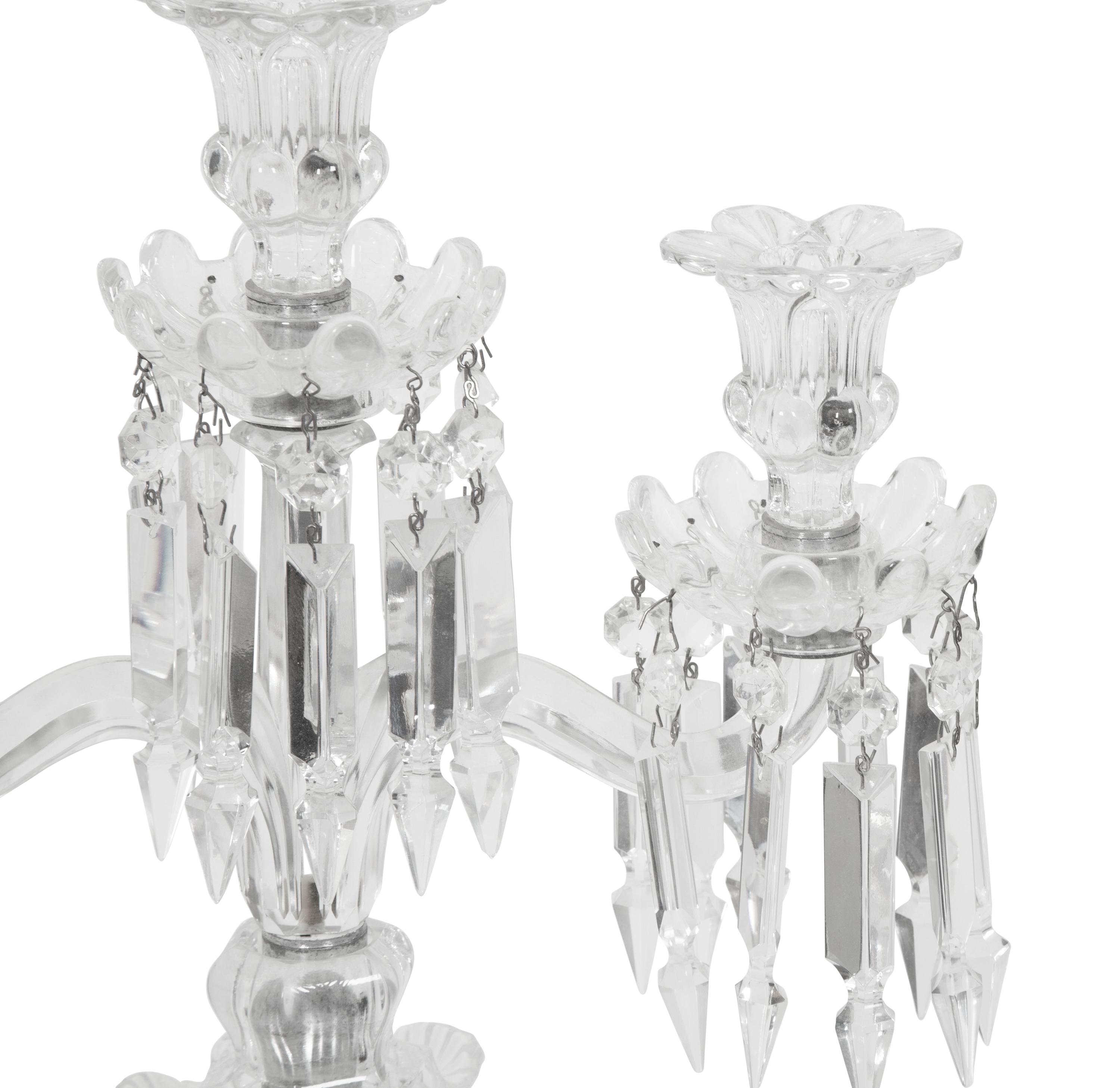 A Pair of Baccarat Molded Glass Three-Light Candelabra