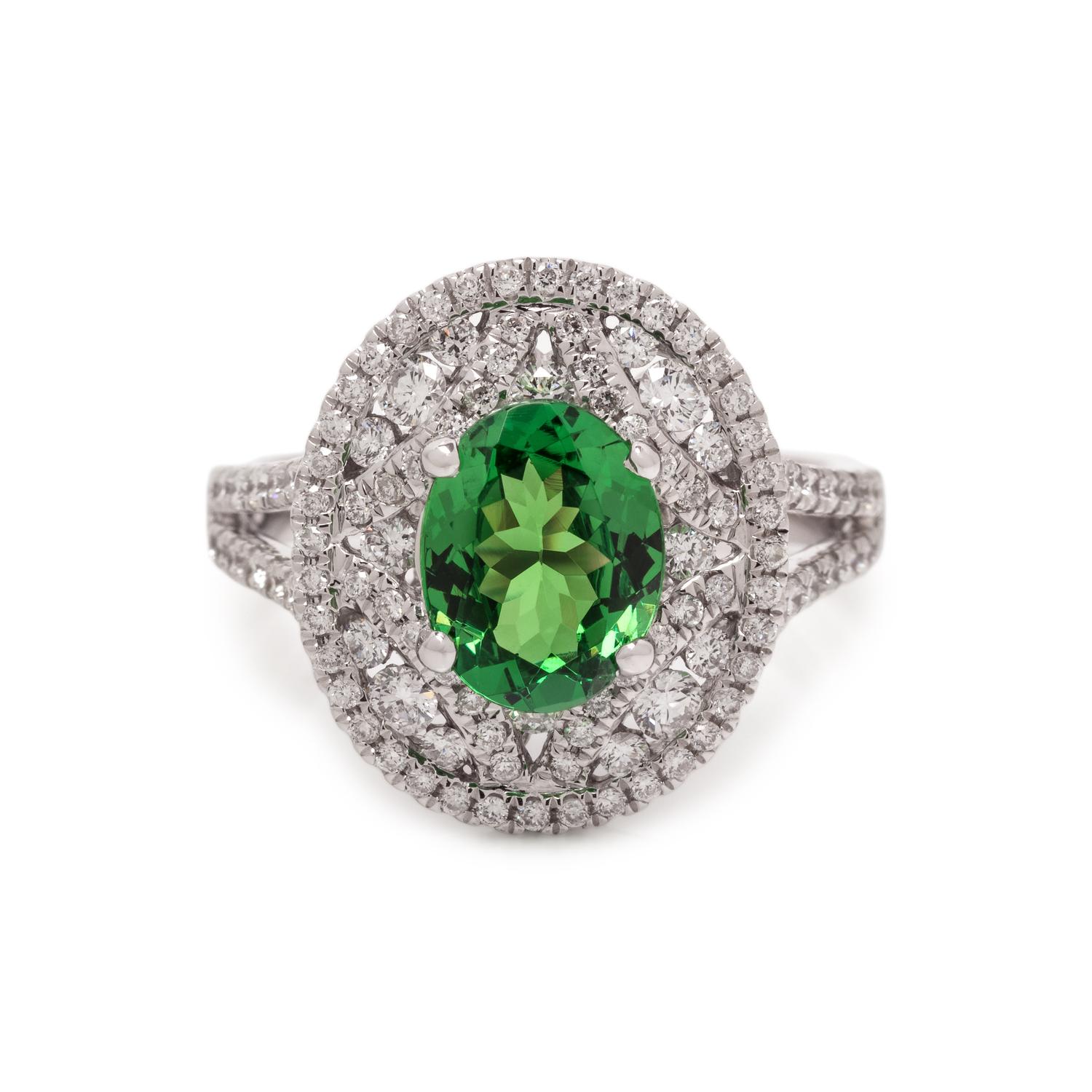 TSAVORITE GARNET AND DIAMOND RING