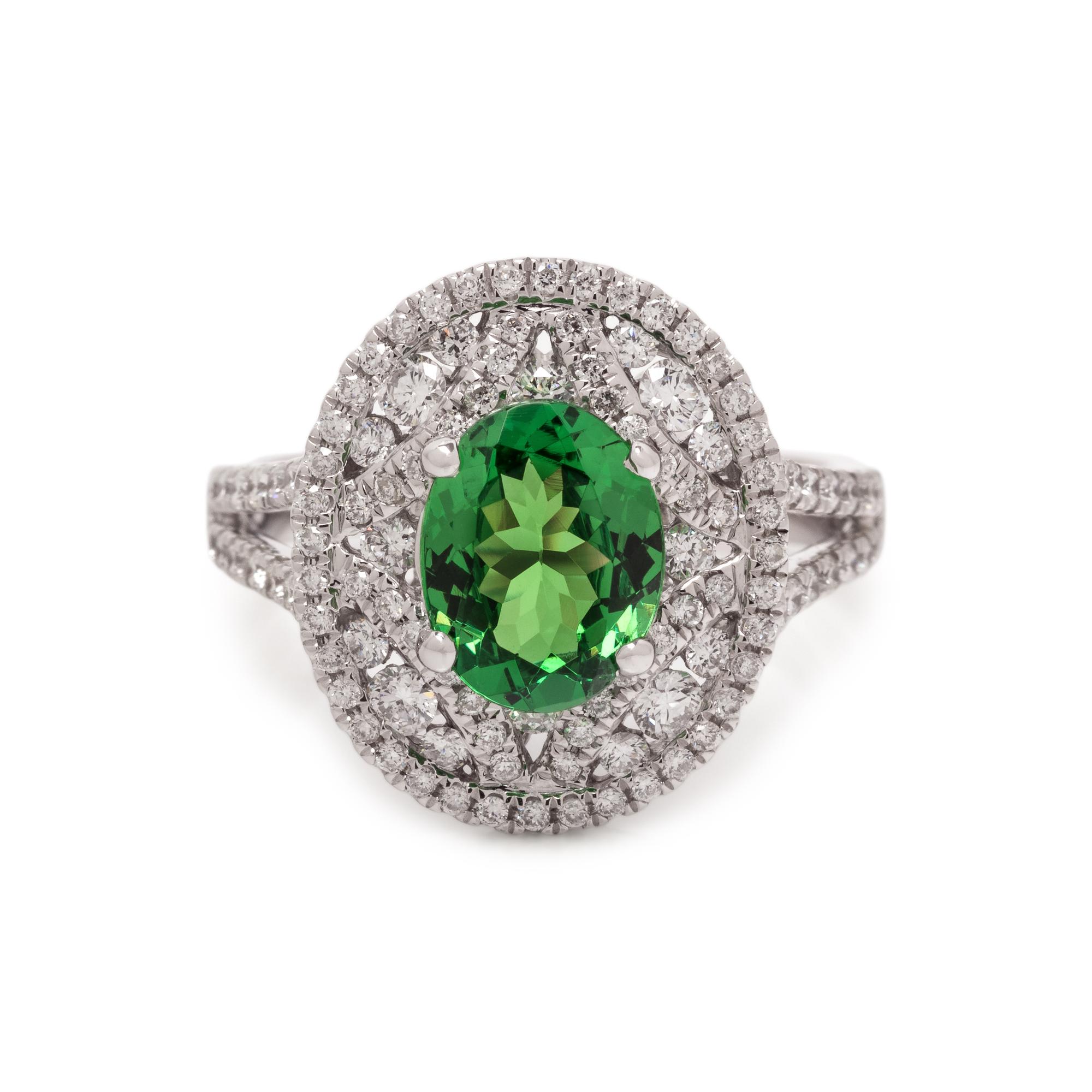 TSAVORITE GARNET AND DIAMOND RING