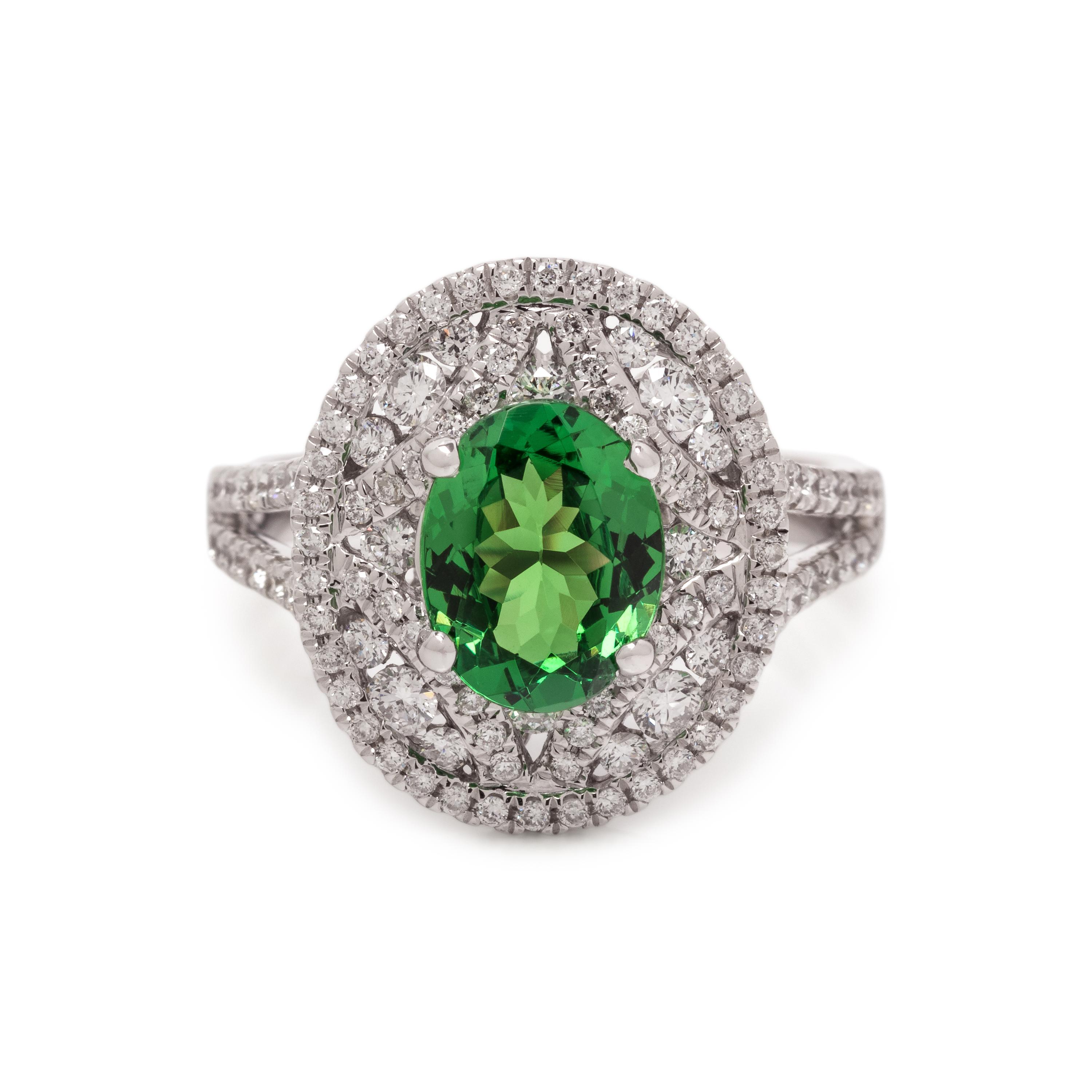 TSAVORITE GARNET AND DIAMOND RING
