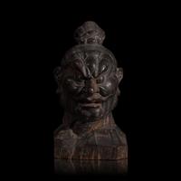 A Small Japanese Carved and Lacquered Wood Head of a Nio Guardian, Agyo , Possibly Muramachi Period