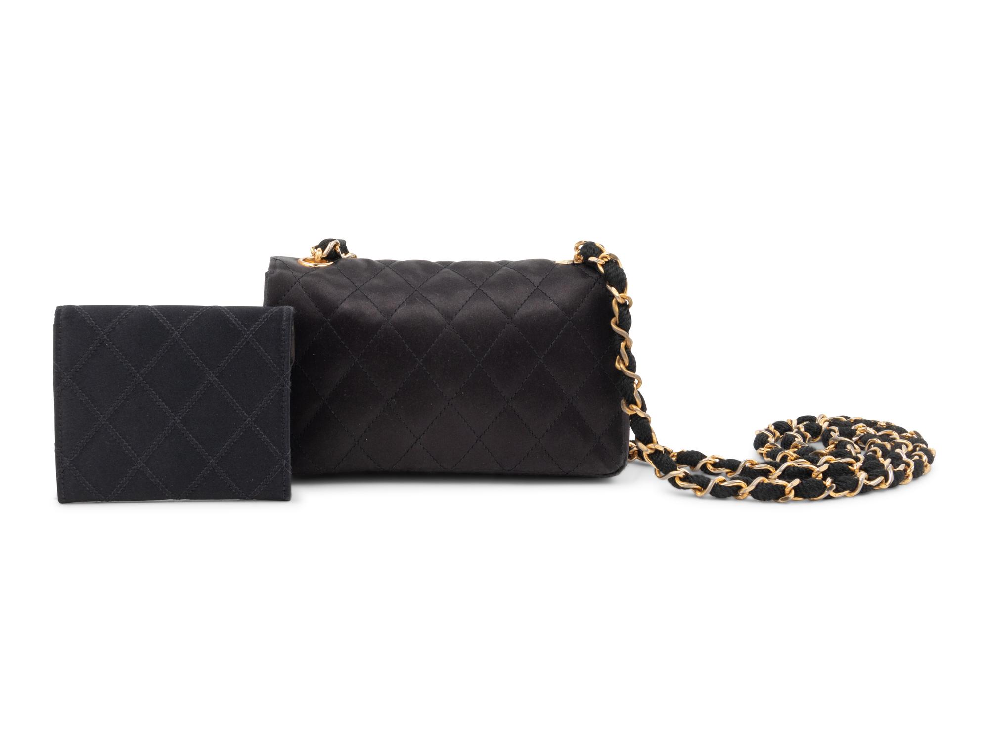 Two Chanel Quilted Satin Items: One Bag, One Coin Purse, 1986-1994