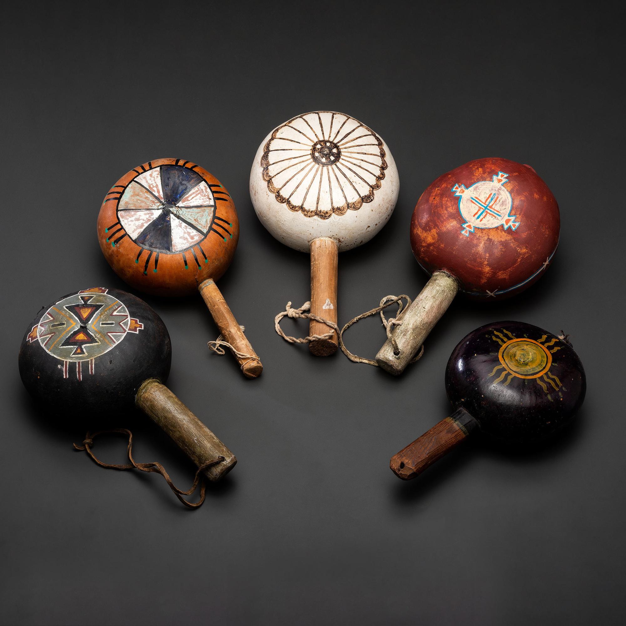Group of Pueblo Polychrome Gourd Rattles, From the Collection of Dick Jemison, Alabama
