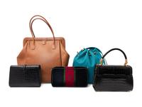 Five Designer Handbags: One Roberta di Camerino, One YSL, One Hermes, and Two Unlabeled Exotic Skin Bags
