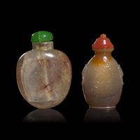 A Chinese Carved Quartz and a Carved Agate Snuff Bottle