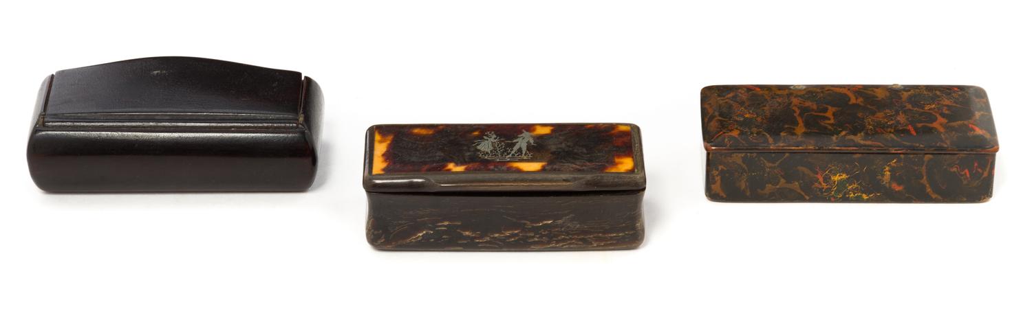 A Group of Three Snuff Boxes Length of longest 3 3/4 inches.