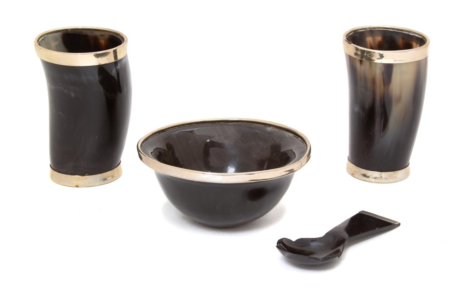 Four Articles of Silver Mounted Horn Height of bowl 2 x diameter 4 1/4 inches. — 20TH CENTURY