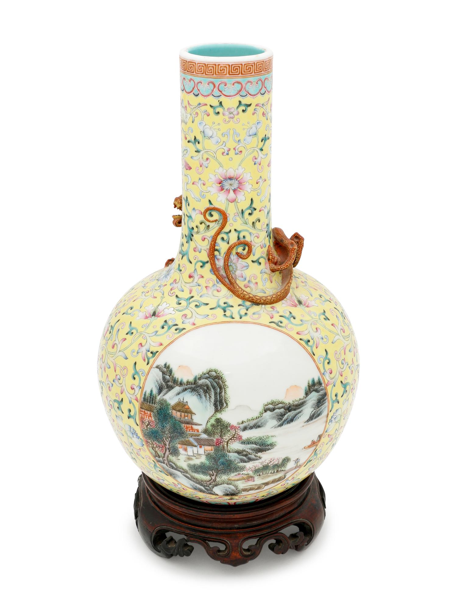 A Famille Jaune Porcelain Bottle Vase
