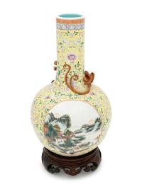 A Famille Jaune Porcelain Bottle Vase