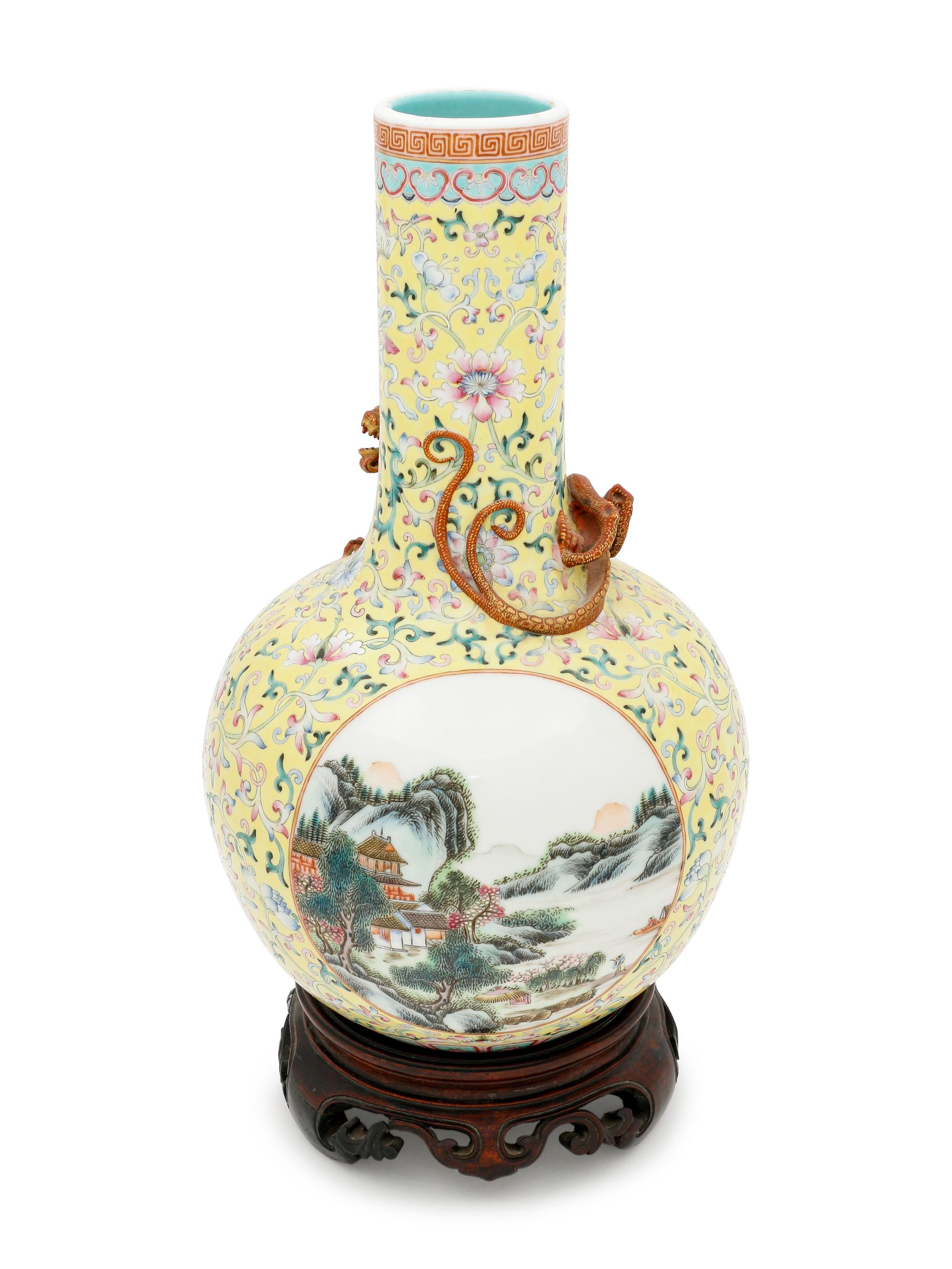 A Famille Jaune Porcelain Bottle Vase