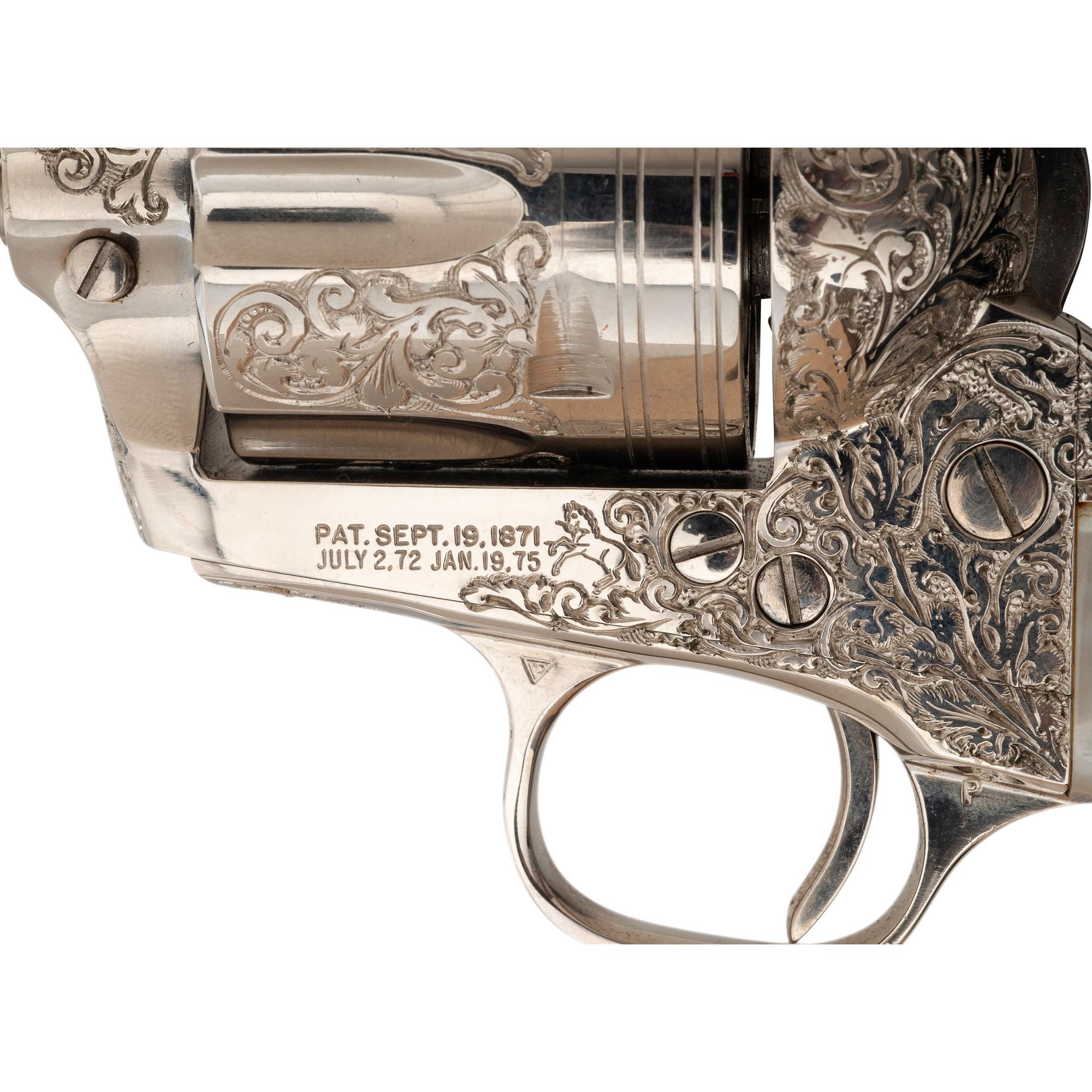 **Engraved 2nd Generation Colt Single Action Army Revolver with Mother of Pearl Grips in Factory Cardboard Box