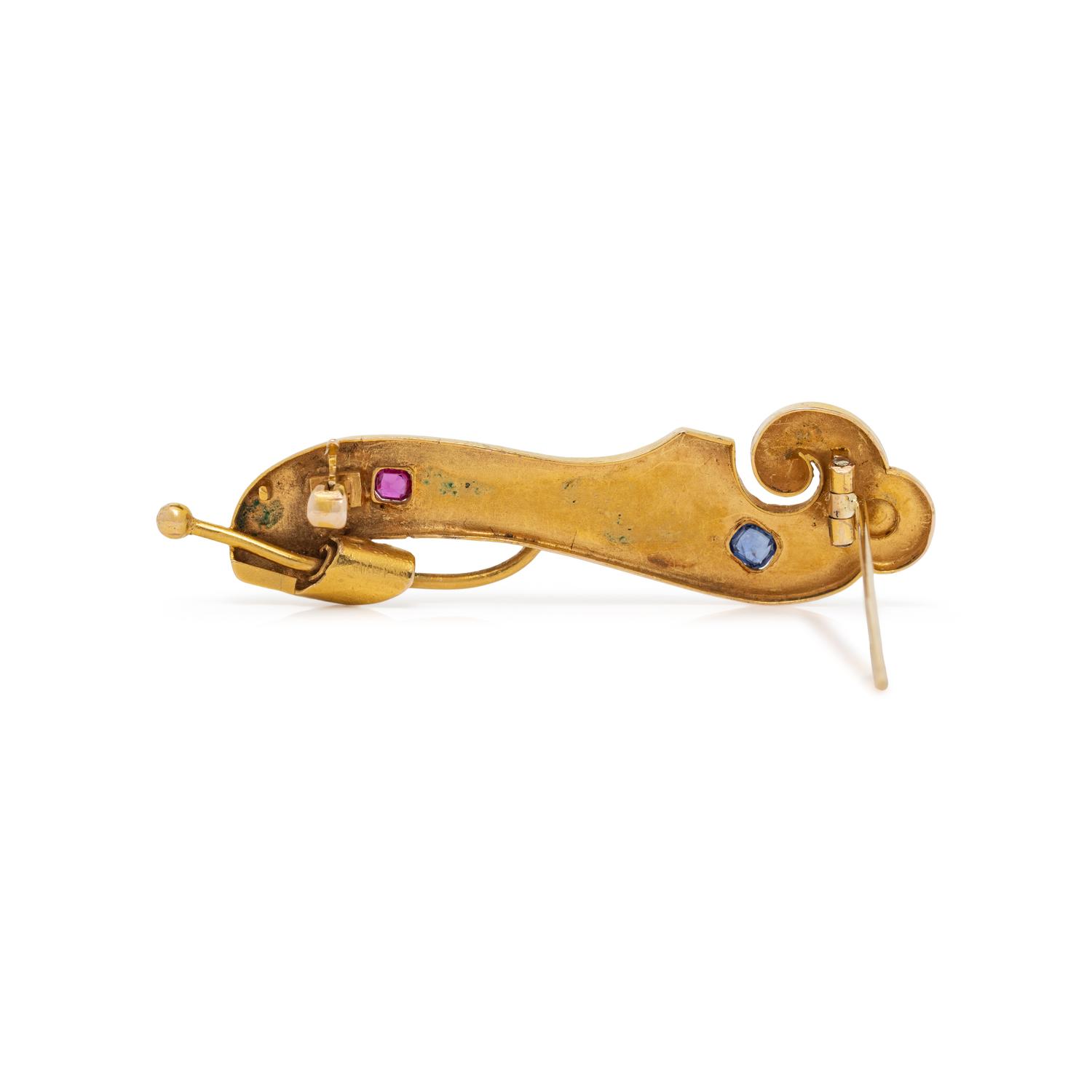 YELLOW GOLD, SAPPHIRE, AND RUBY BROOCH