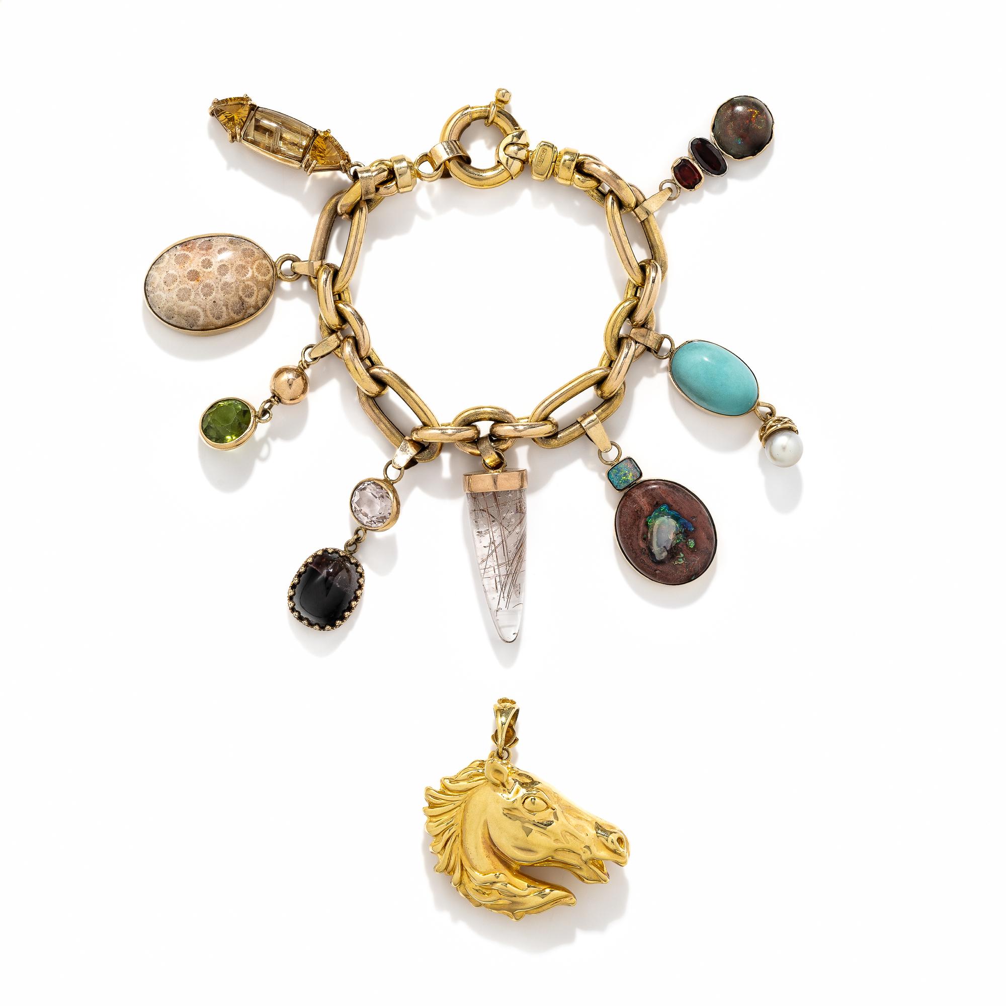 YELLOW GOLD AND MULTIGEM CHARM BRACELET