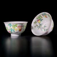 A fine pair of Chinese famille rose-decorated "Balsam-Pear" bowls 粉彩過枝癩瓜紋盌一對 Jiaqing six-character seal mark and of the period ????? ? ??