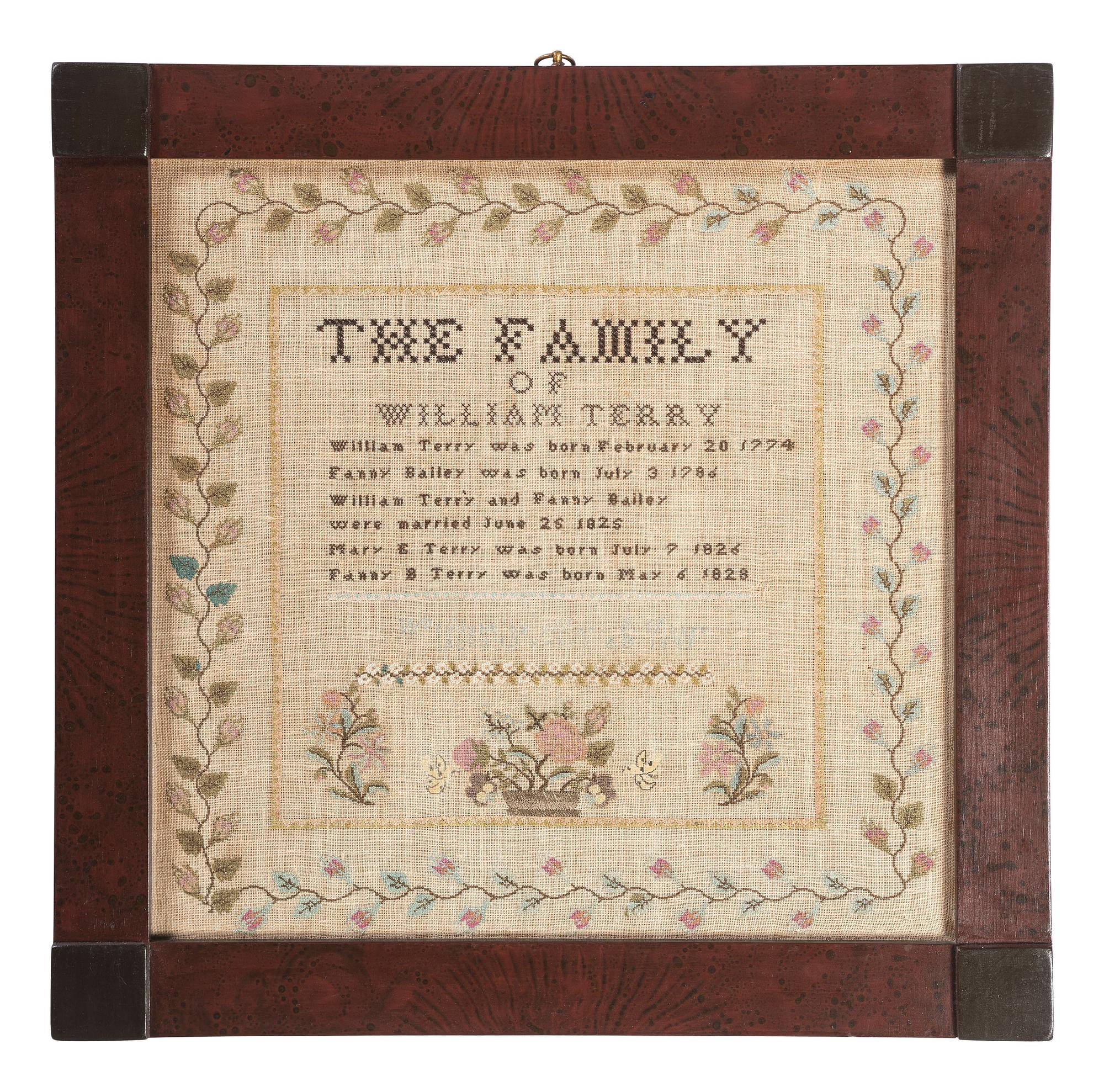 A Family Tree Embroidered Needlework, Wrought by Mary Terry, 1841
