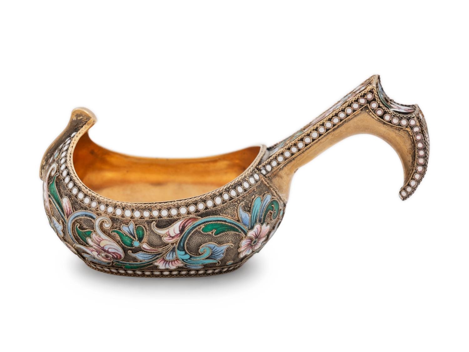 A Russian Silver-Gilt and Shaded Enamel Kovsh
