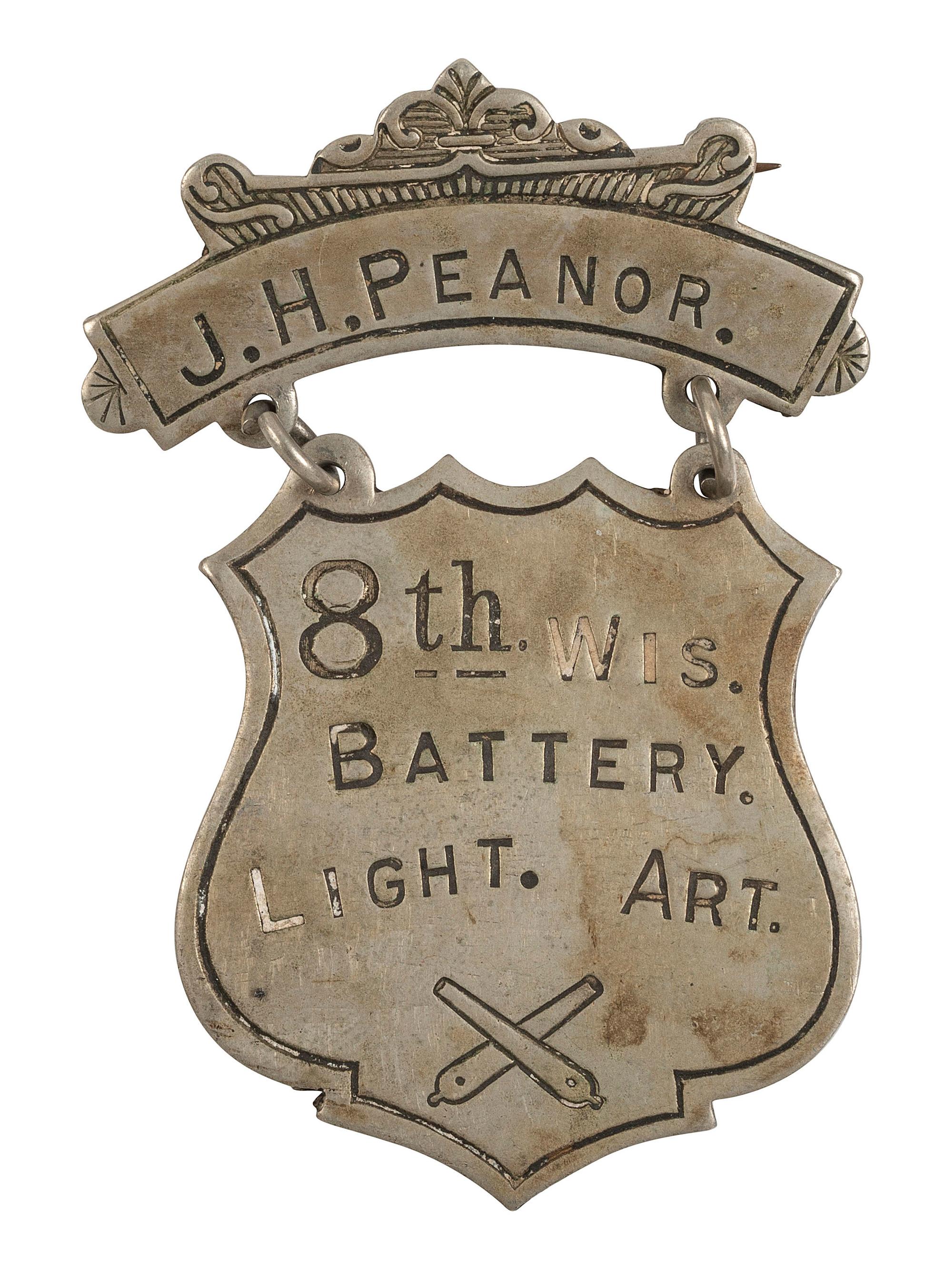 [CIVIL WAR]. 8th Wisconsin Battery Light Artillery ladder badge identified to J.H. Peanor.