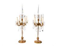 A Pair of Four-Light Gilt Metal and Crystal Four-Light Candelabra — 20TH CENTURY