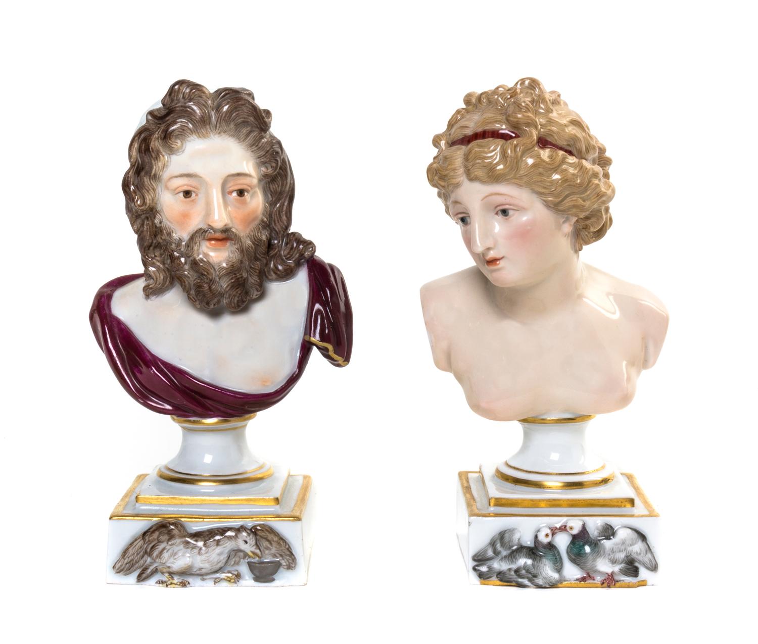 Two Meissen Porcelain Mythological Busts, Height of taller 4 3/4 inches.