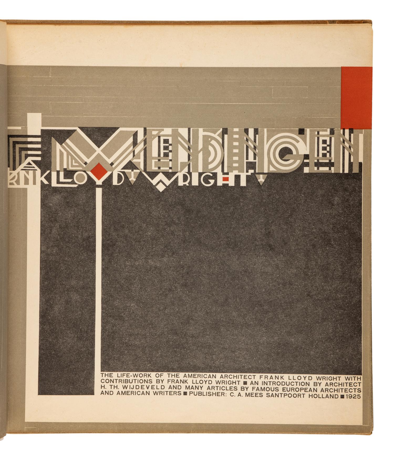 WRIGHT, Frank Lloyd (1869-1959). Wendingen: The Life-Work of the American Architect Frank Lloyd Wright . Santpoort, Holland: C.A. Mees, 1925.