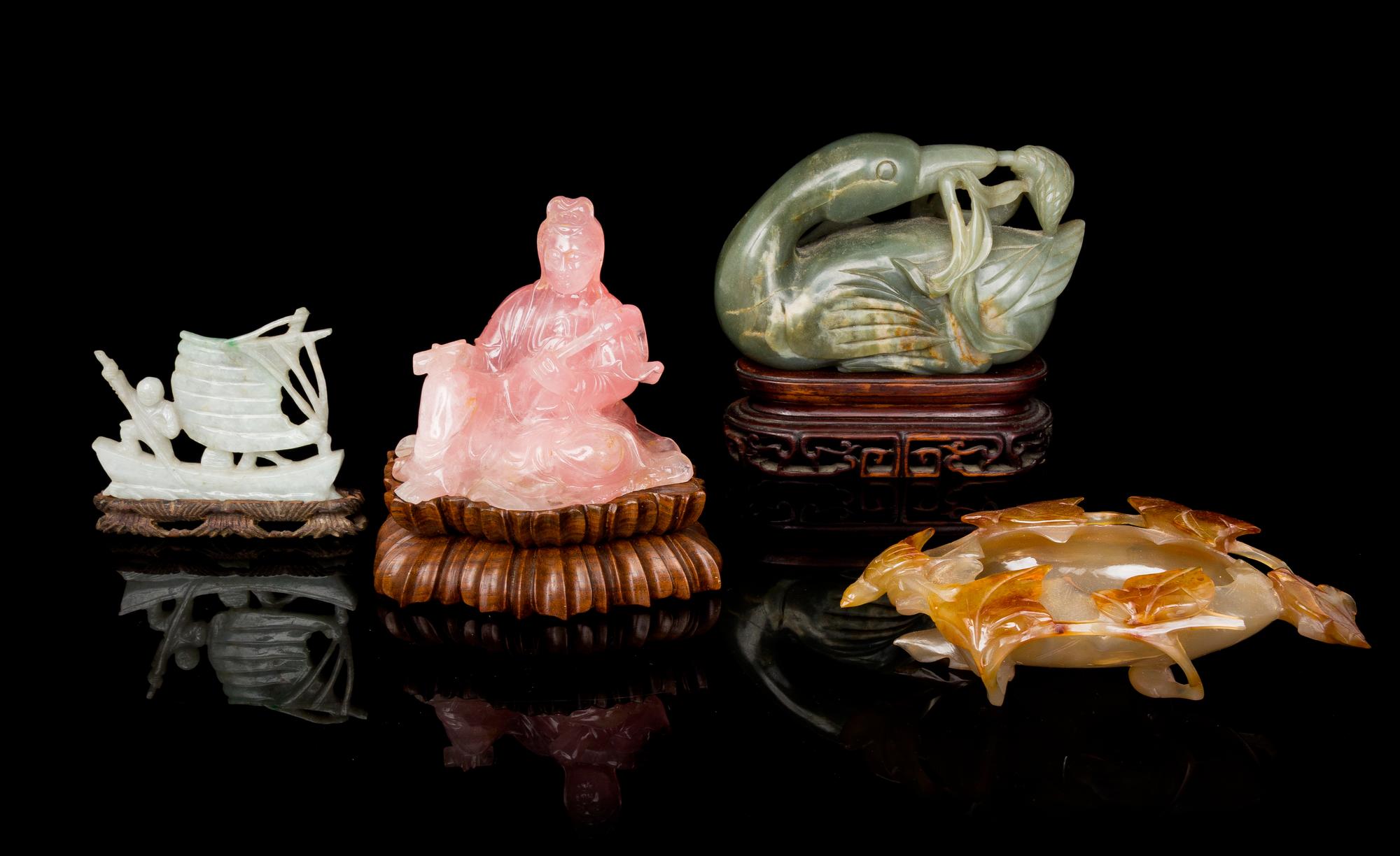 Four Chinese Harstone Carvings Height of the tallest 4 3/4 inches.