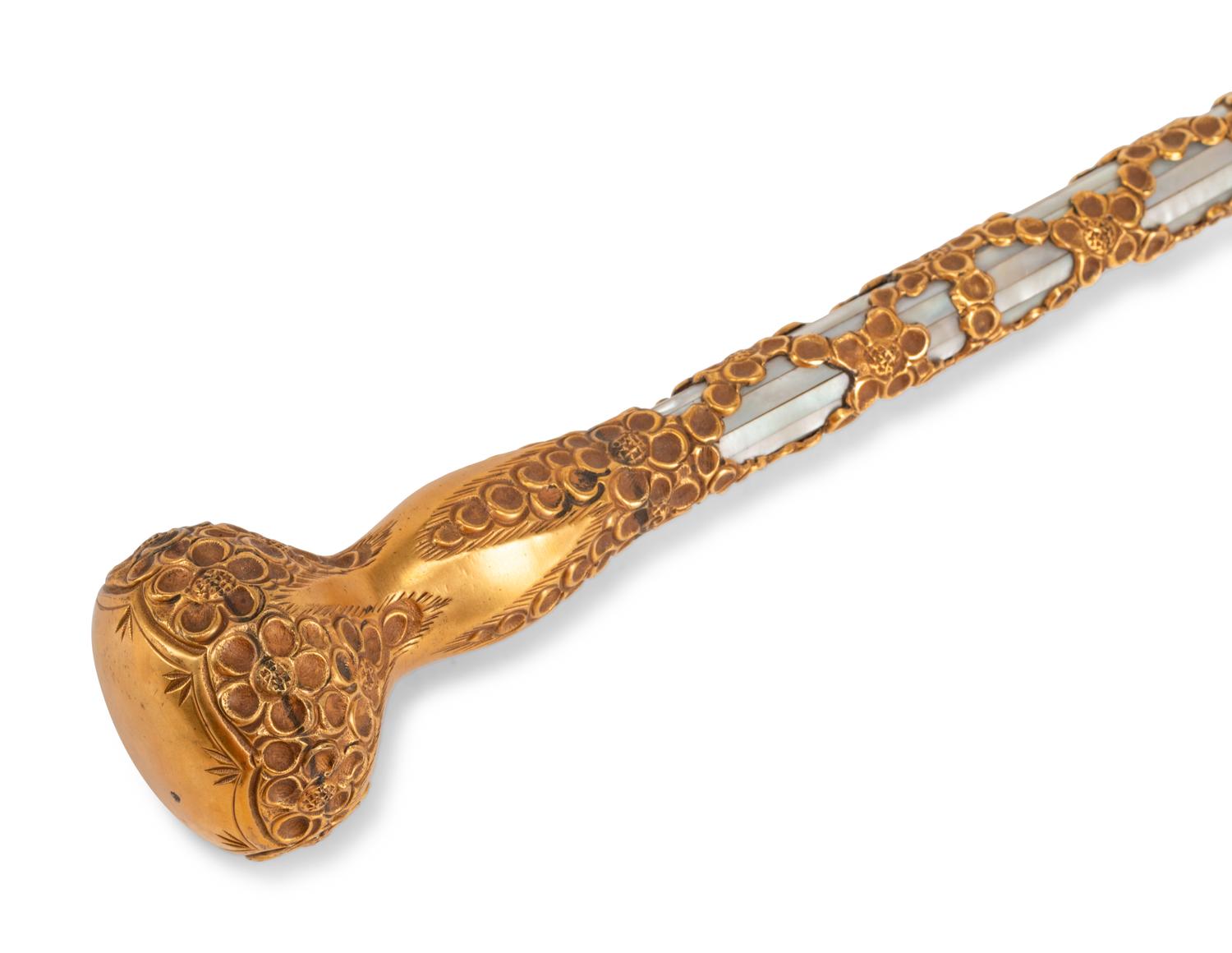 Three French Brass and Mother-of-Pearl Parasol Handles Mounted as Looking Glasses