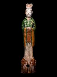 A Pair of Sancai Glazed Pottery Figures of Standing Officials