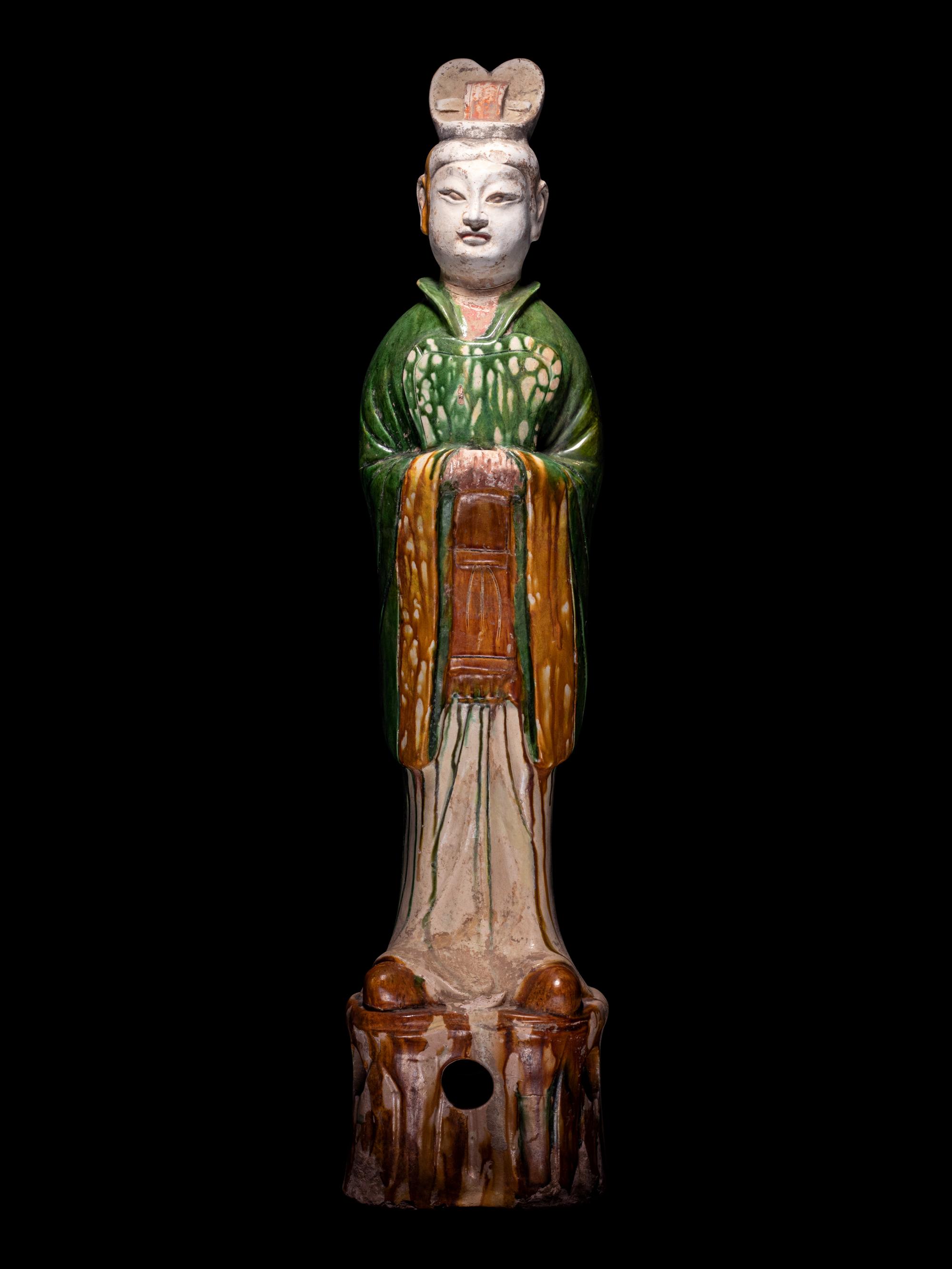 A Pair of Sancai Glazed Pottery Figures of Standing Officials